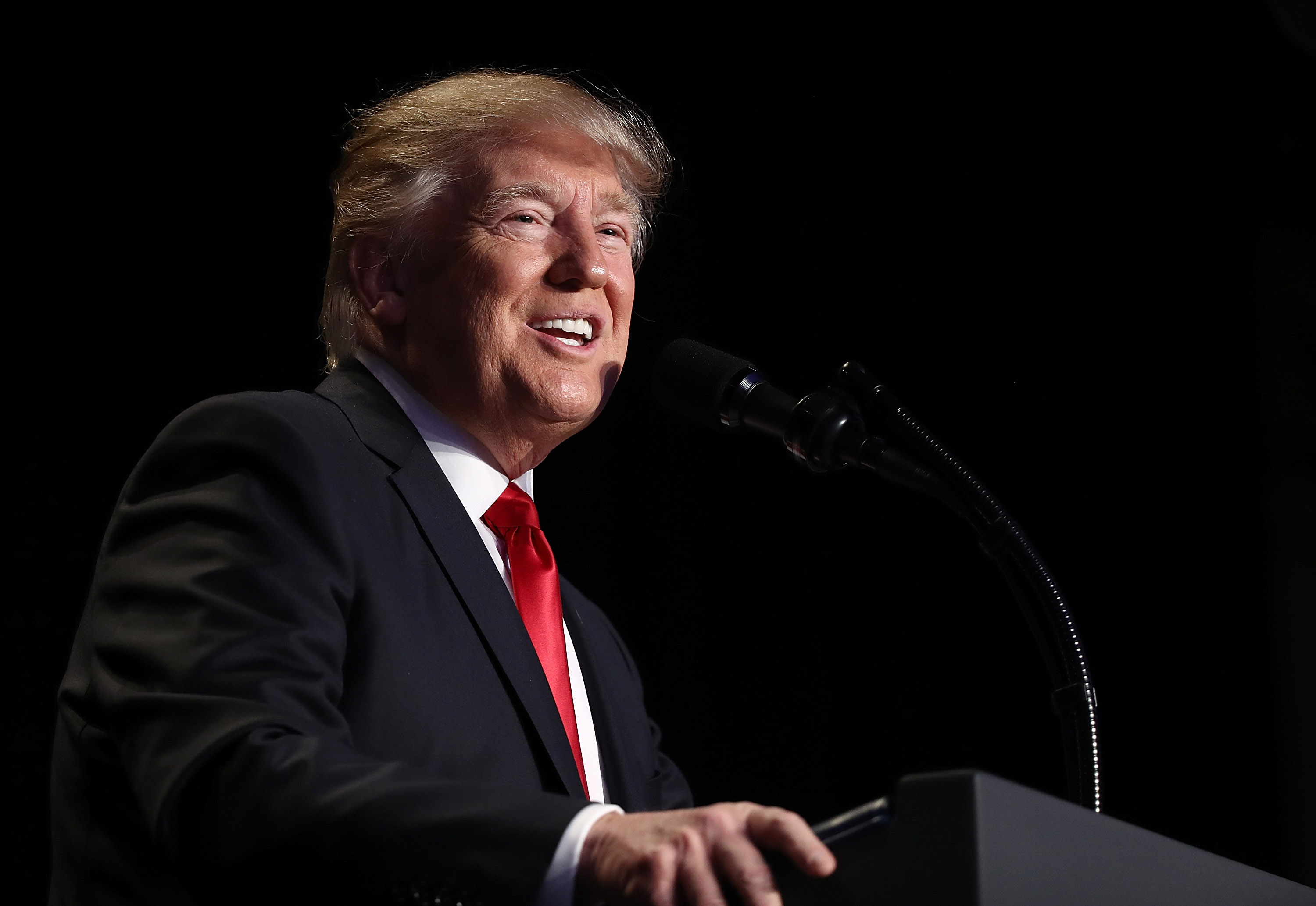 U.S. President Donald Trump delivers remarks at the National Prayer Breakfast February 2, 2017 in Washington, DC.