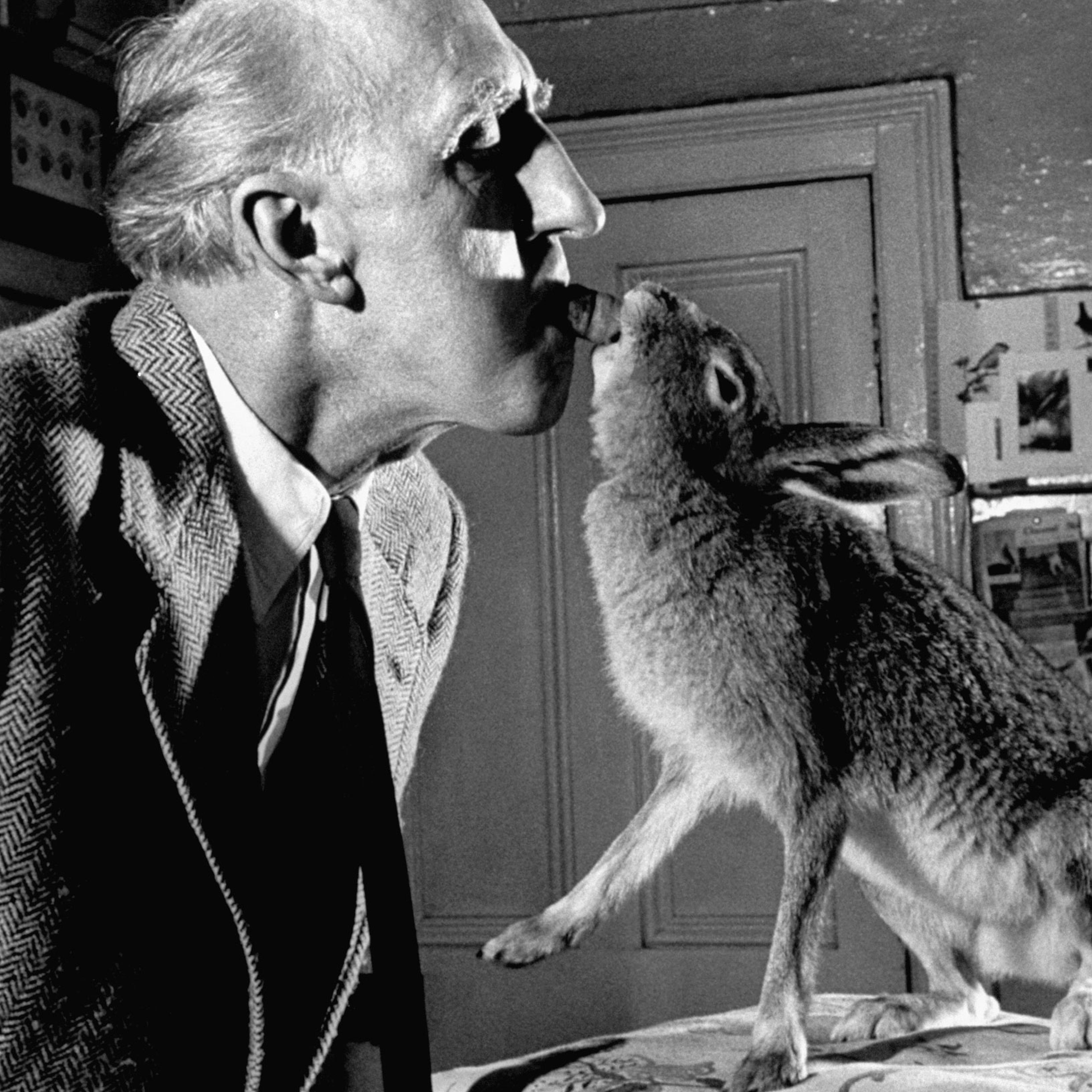 Cecil S. Webb, director of the Dublin Zoo, with Horace the hare