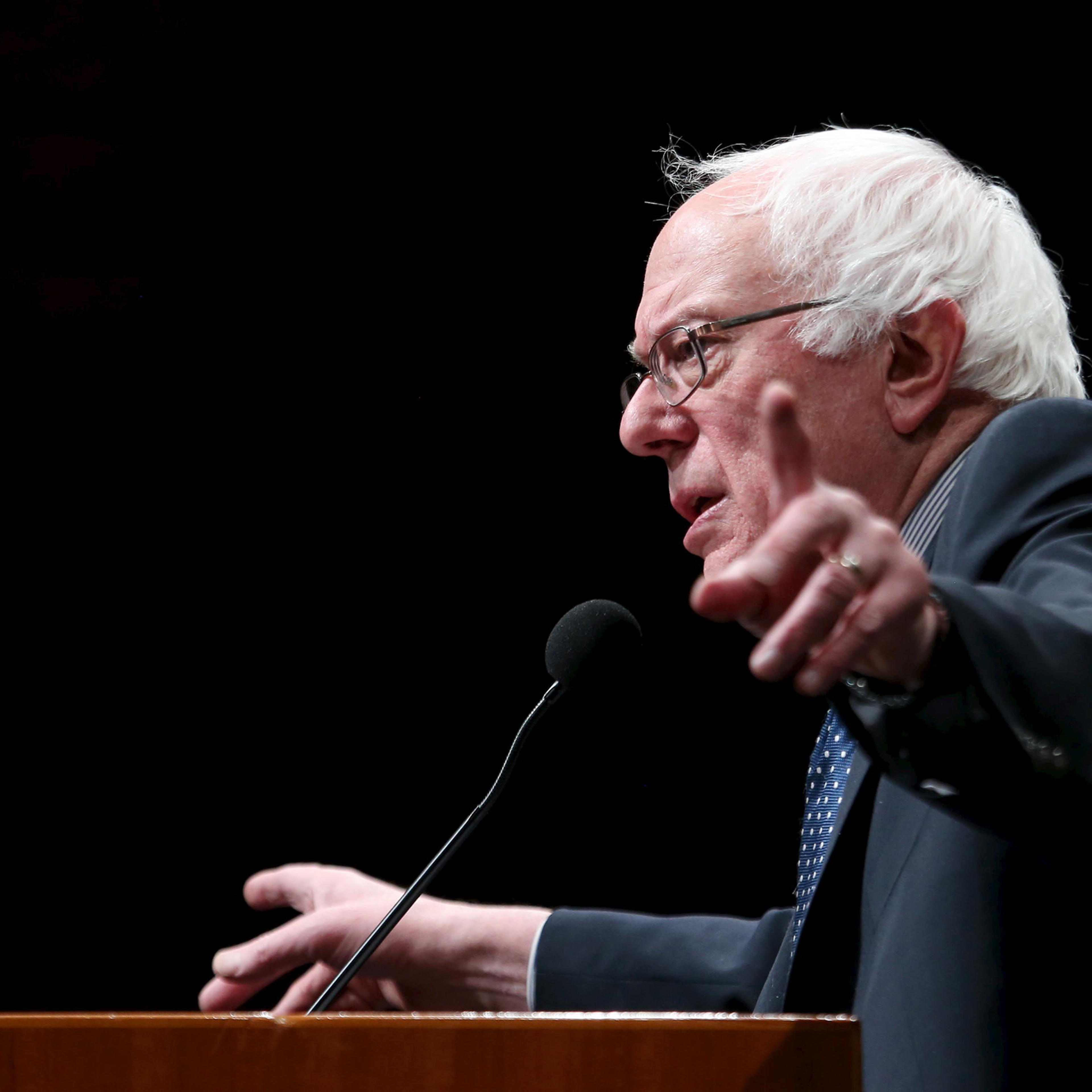 U.S. Democratic presidential candidate Senator Bernie Sanders gestures as he speaks during a campaign town hall meeting in Hanover, New Hampshire January 14, 2016. REUTERS/Mary Schwalm - RTX22GM1