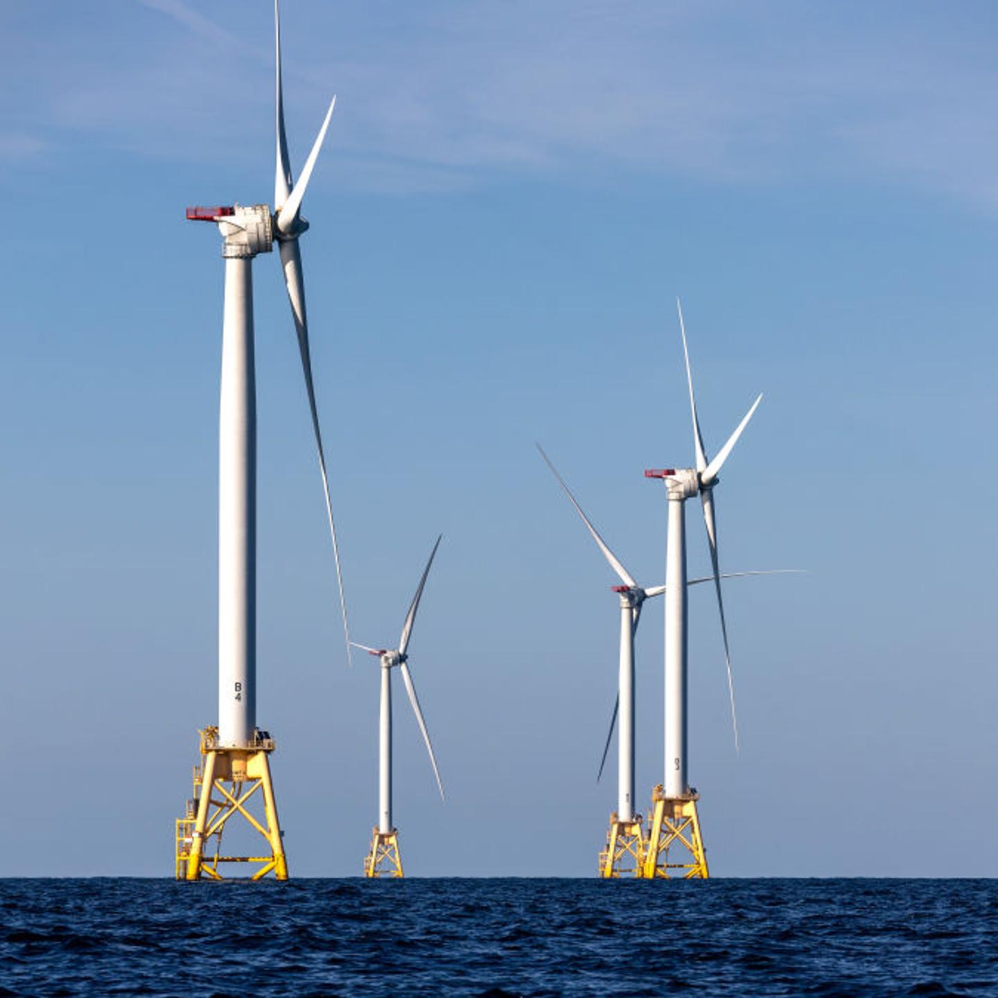 Wind turbines generate electricity at the Block Island Wind Farm on July 7, 2022 near Block Island, Rhode Island.