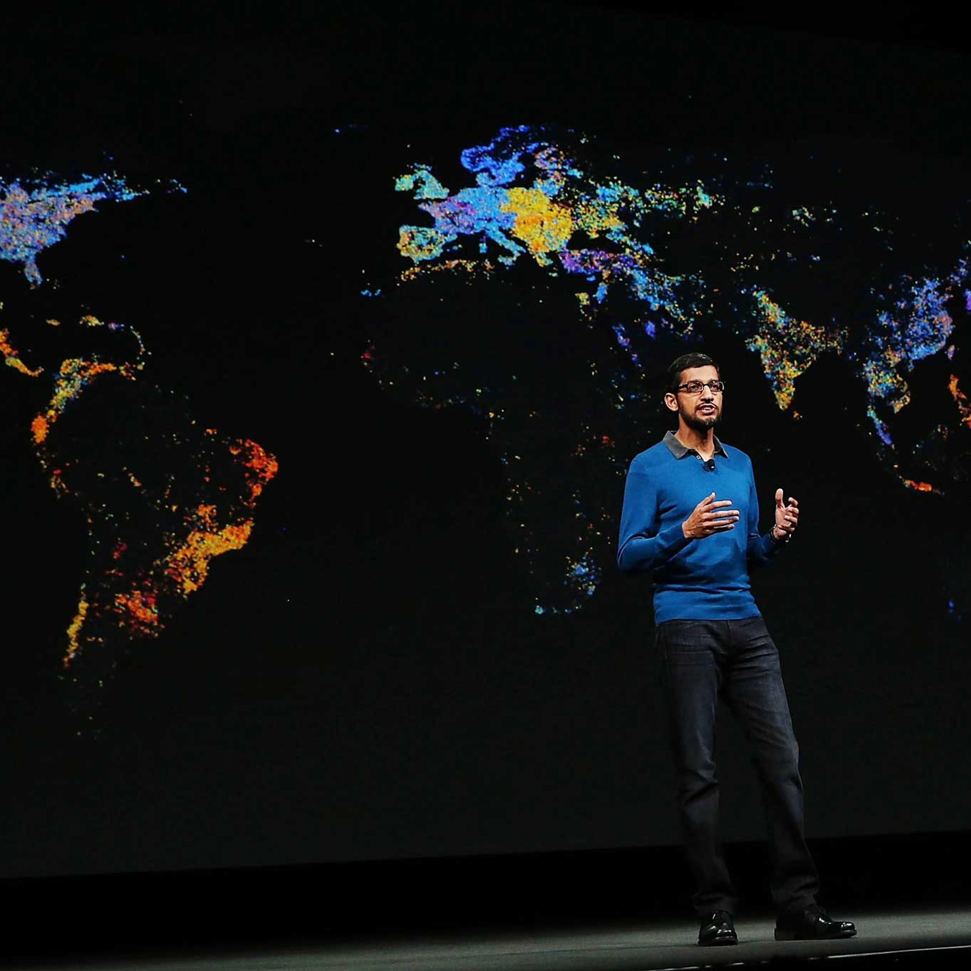 Google senior vice president of product Sundar Pichai delivers the keynote address during the 2015 Google I/O conference on May 28, 2015 in San Francisco.