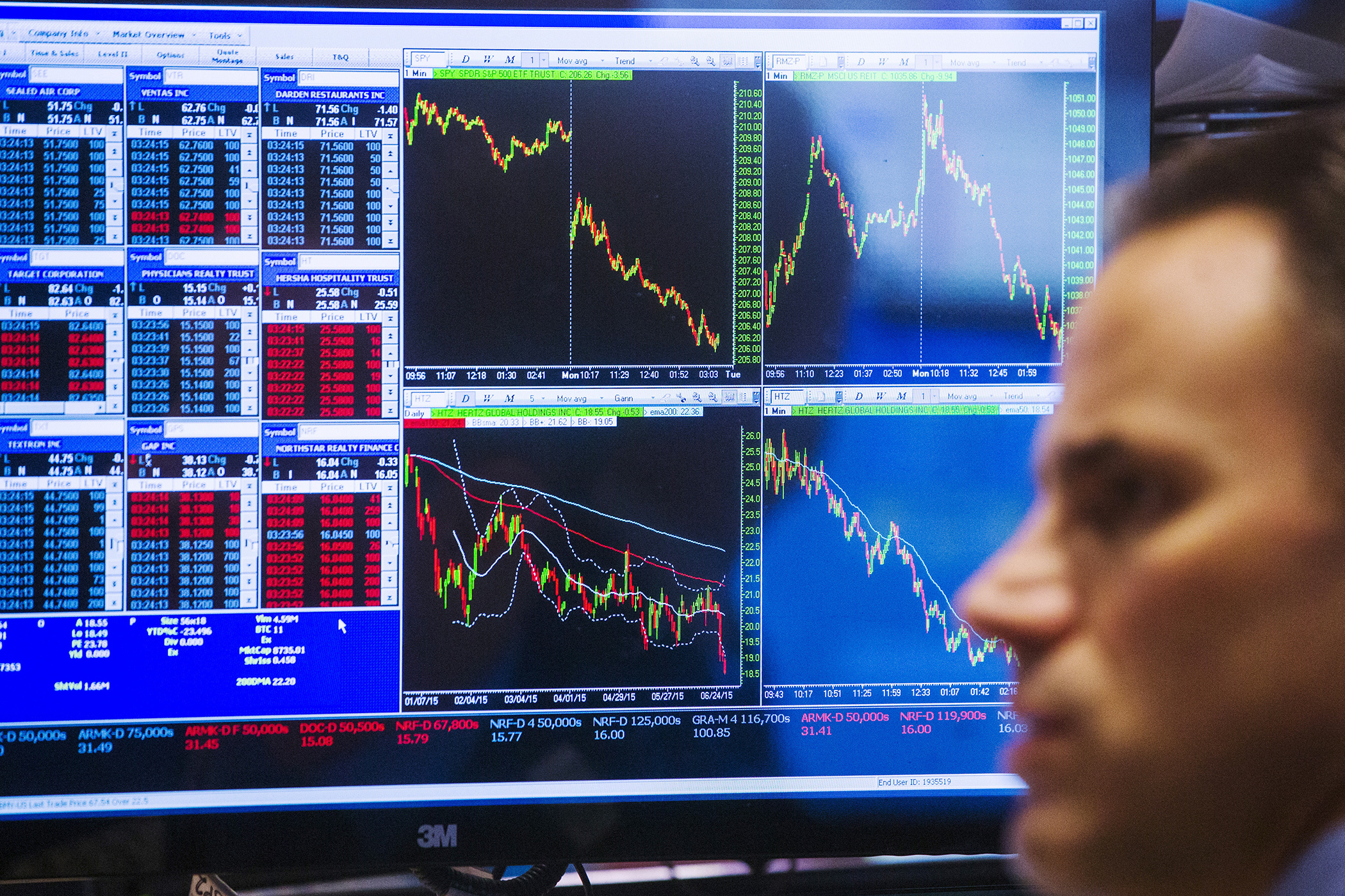 A trader works on the floor of the New York Stock Exchange shortly before the closing bell, June 29, 2015. U.S. stocks fell sharply in heavy trading on Monday and the S&P 500 and the Dow had their worst day since October after a collapse in Greek bailout
