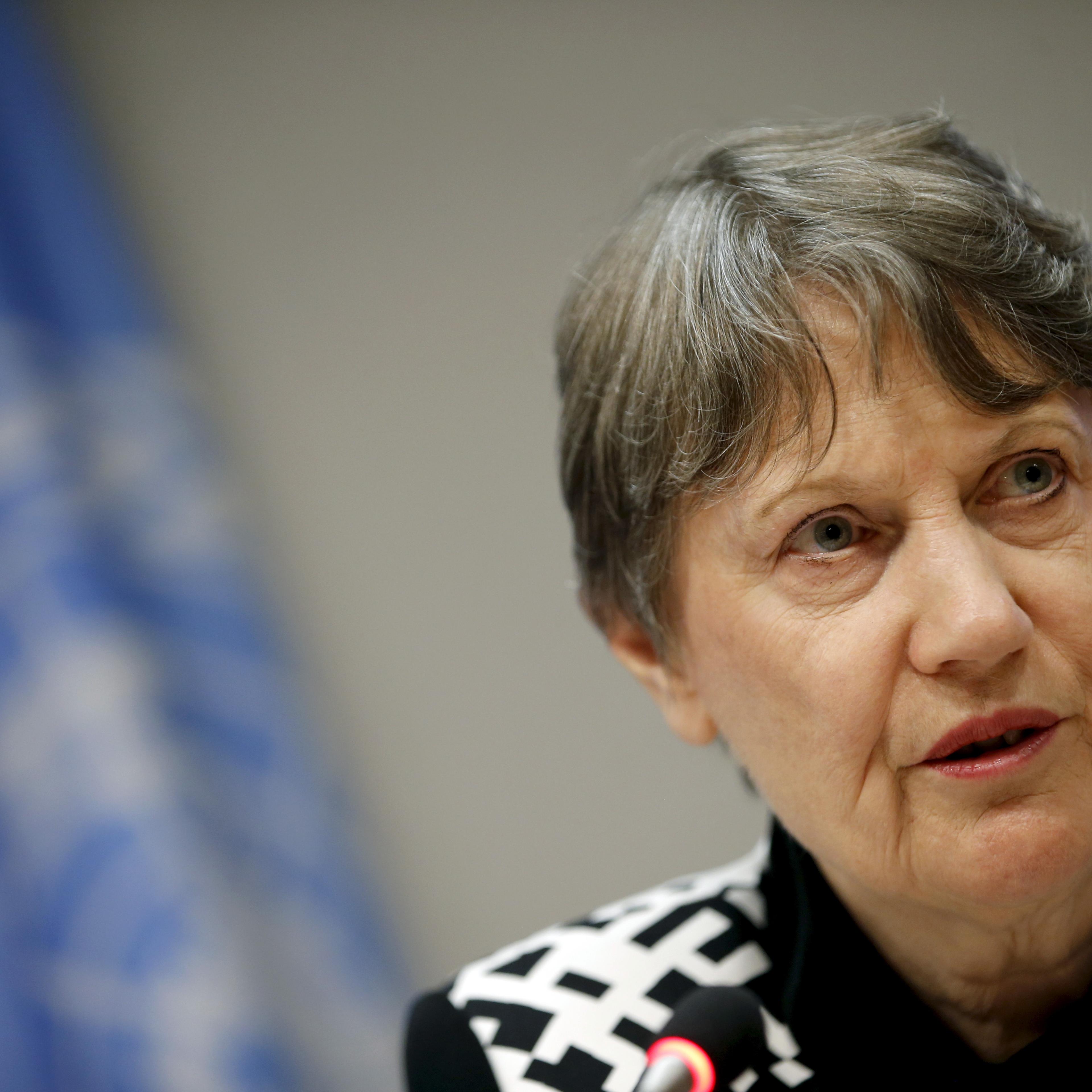 UNDP Administrator Helen Clark speaks at a news conference at United Nations headquarters in New York
