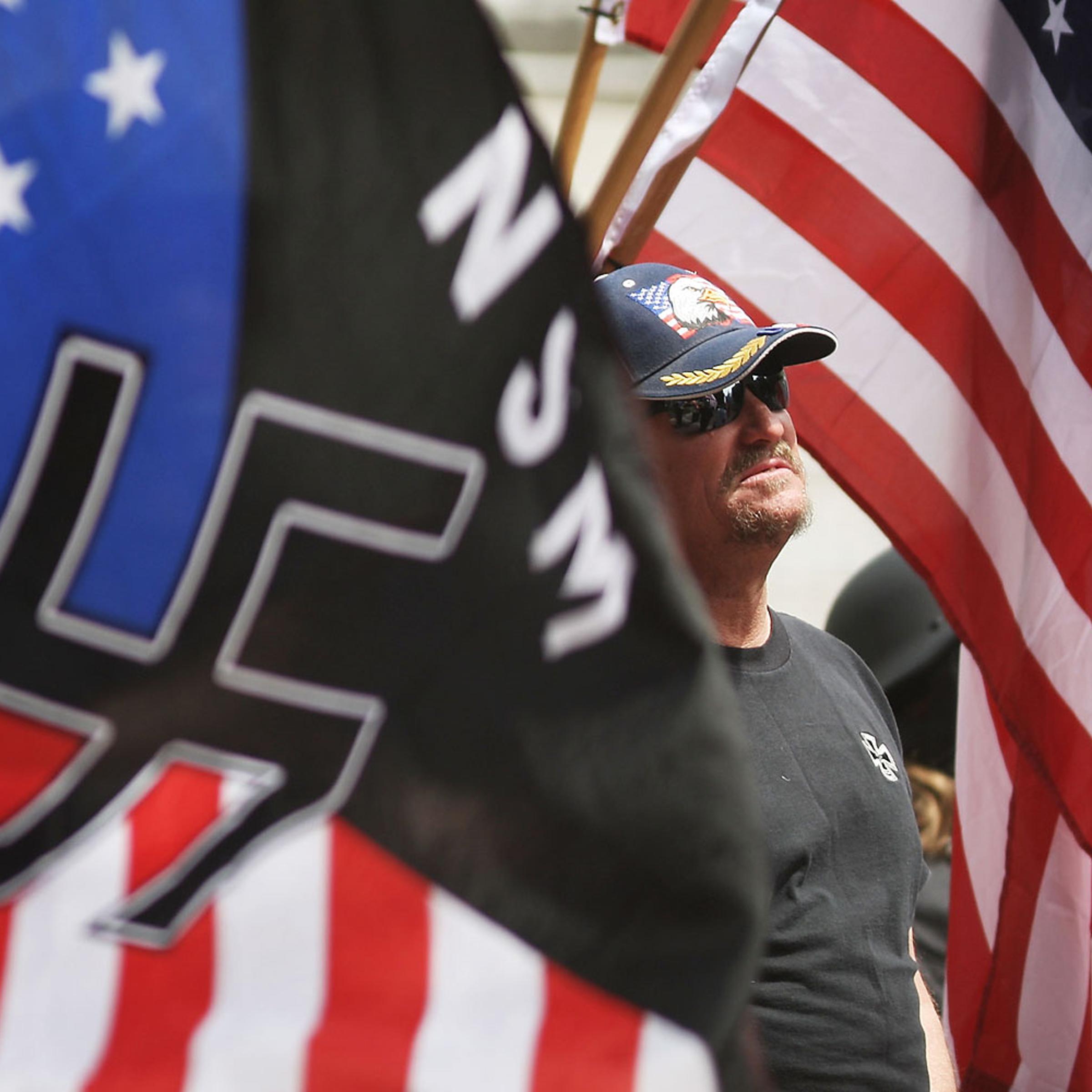 Members of the National Socialist Movement rally in Los Angeles, in 2010.