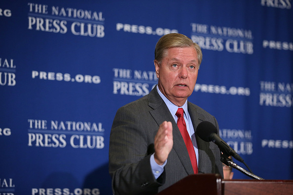 Republican Presidential hopeful and U.S. Senator Lindsey Graham (R-SC) addresses a Newsmaker Luncheon at the National Press Club September 8, 2015 in Washington, DC.