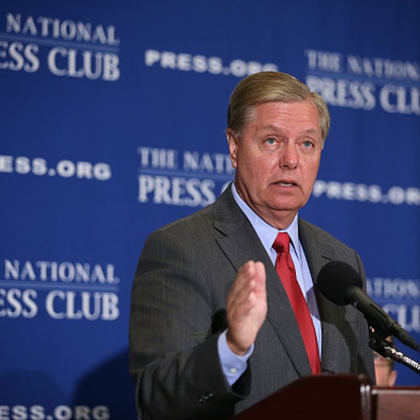 Republican Presidential hopeful and U.S. Senator Lindsey Graham (R-SC) addresses a Newsmaker Luncheon at the National Press Club September 8, 2015 in Washington, DC.