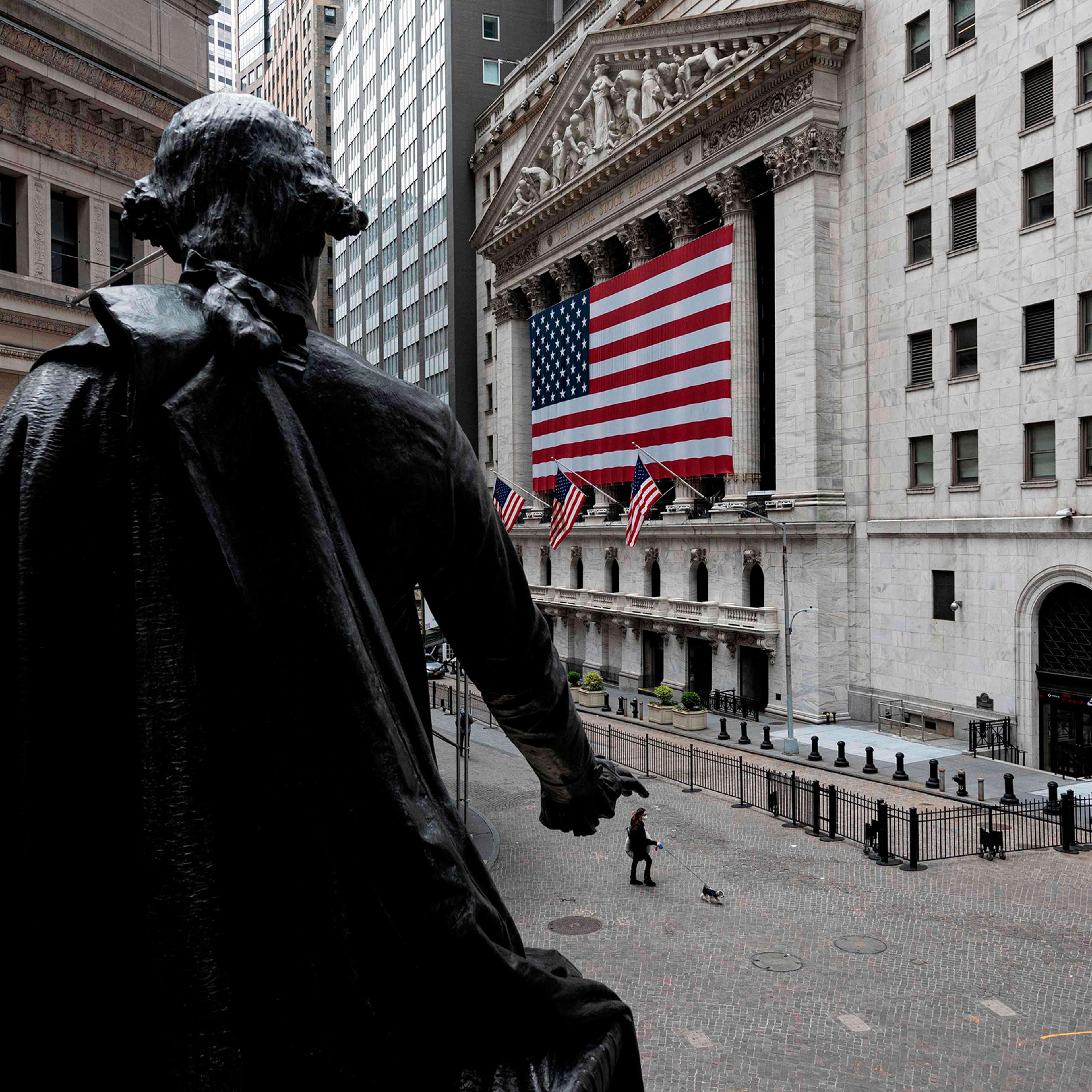 The New York Stock Exchange pictured on April 20, 2020 at Wall Street in New York City.