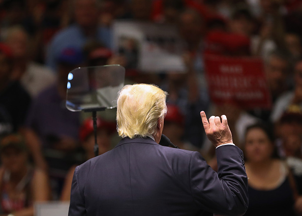 Republican Presidential nominee Donald Trump speaks from a telepromter while addressing supporters on August 23, 2016 in Austin, Texas.
