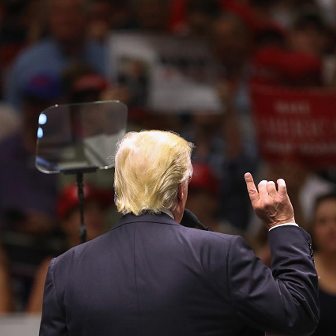 Republican Presidential nominee Donald Trump speaks from a telepromter while addressing supporters on August 23, 2016 in Austin, Texas.