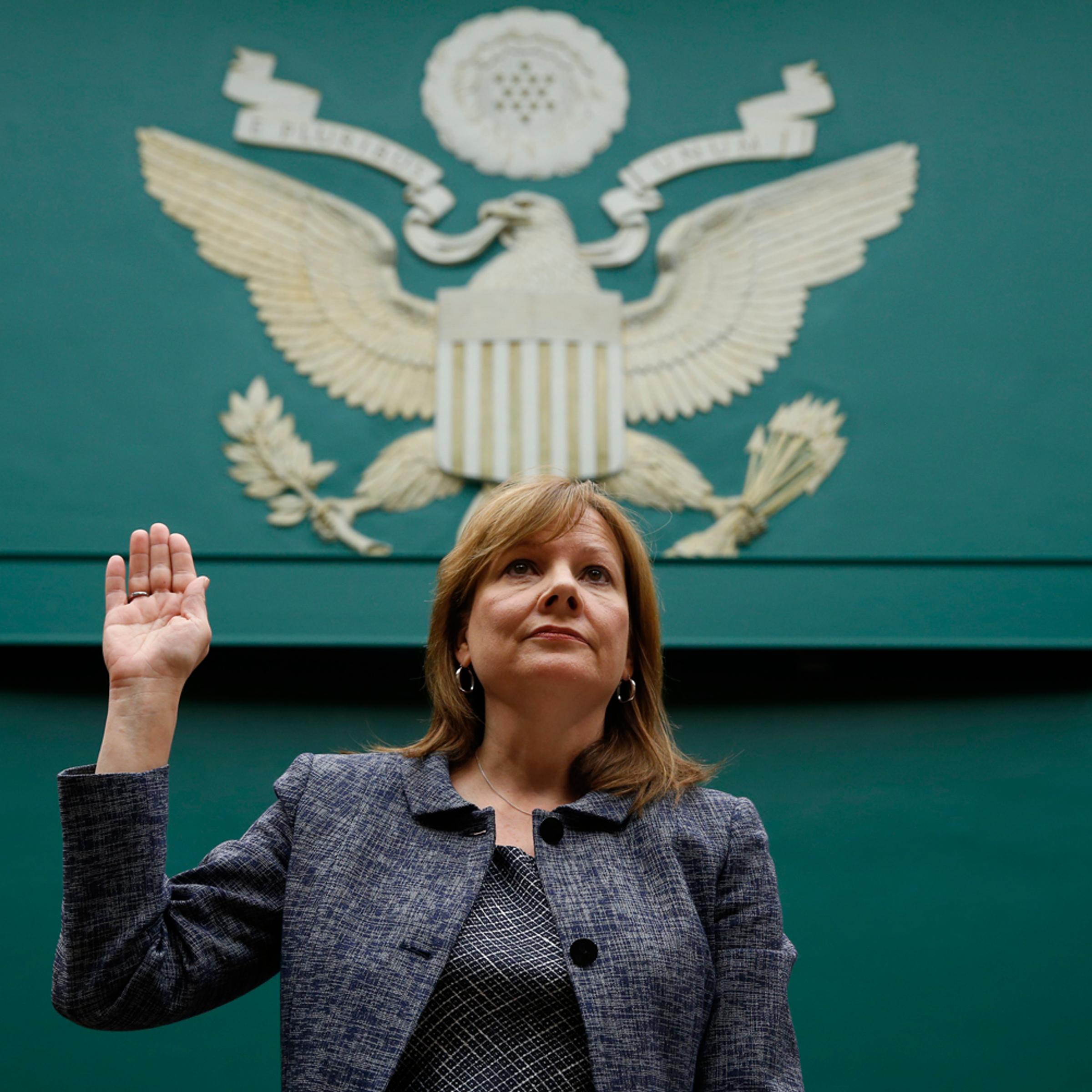 GM CEO Barra is sworn in prior to testifying before a House Energy and Commerce Committee hearing on Capitol Hill in Washington