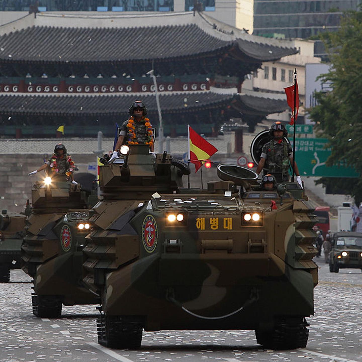South Korean Marine's armor vehicles parade during the 65th South Korea Armed Forces Day ceremony on Oct. 1, 2013 in Seoul, South Korea.