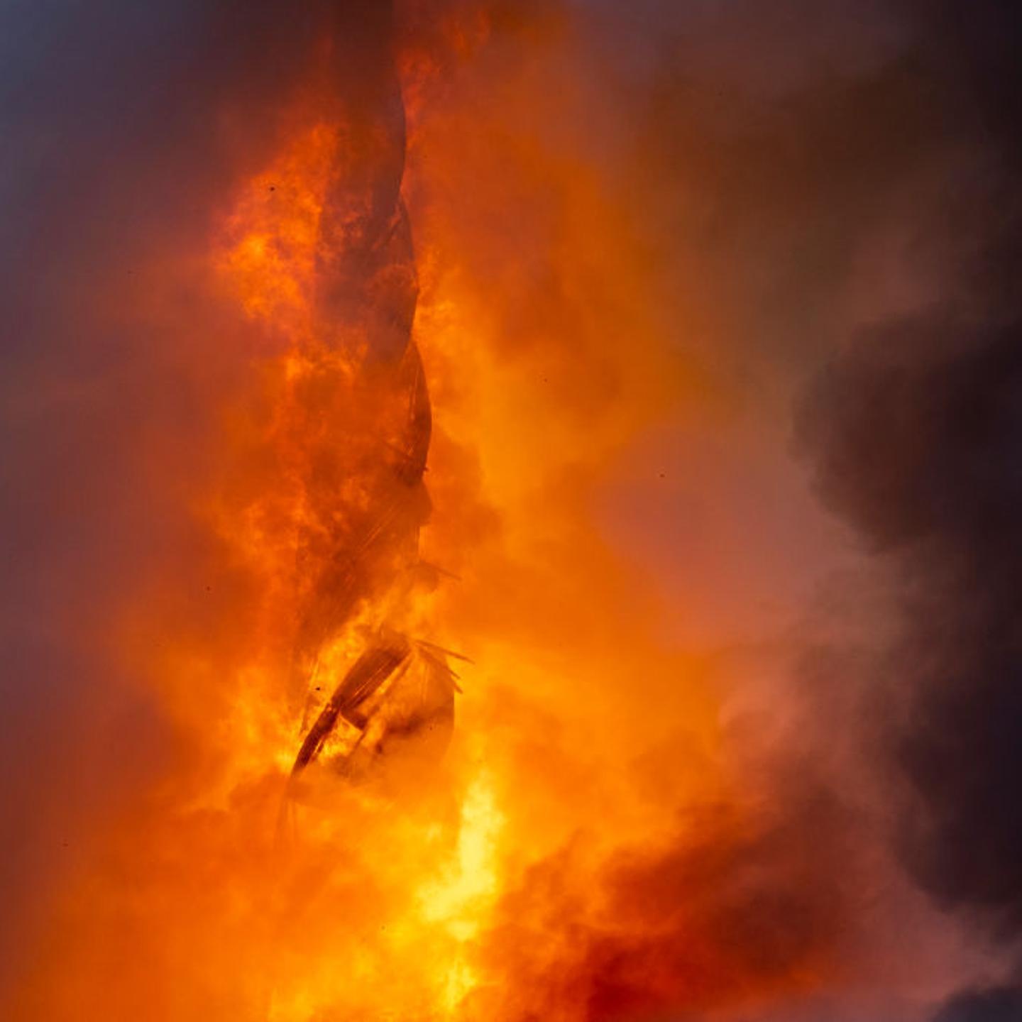 Denmark's Boersen stock exchange stands in flames.