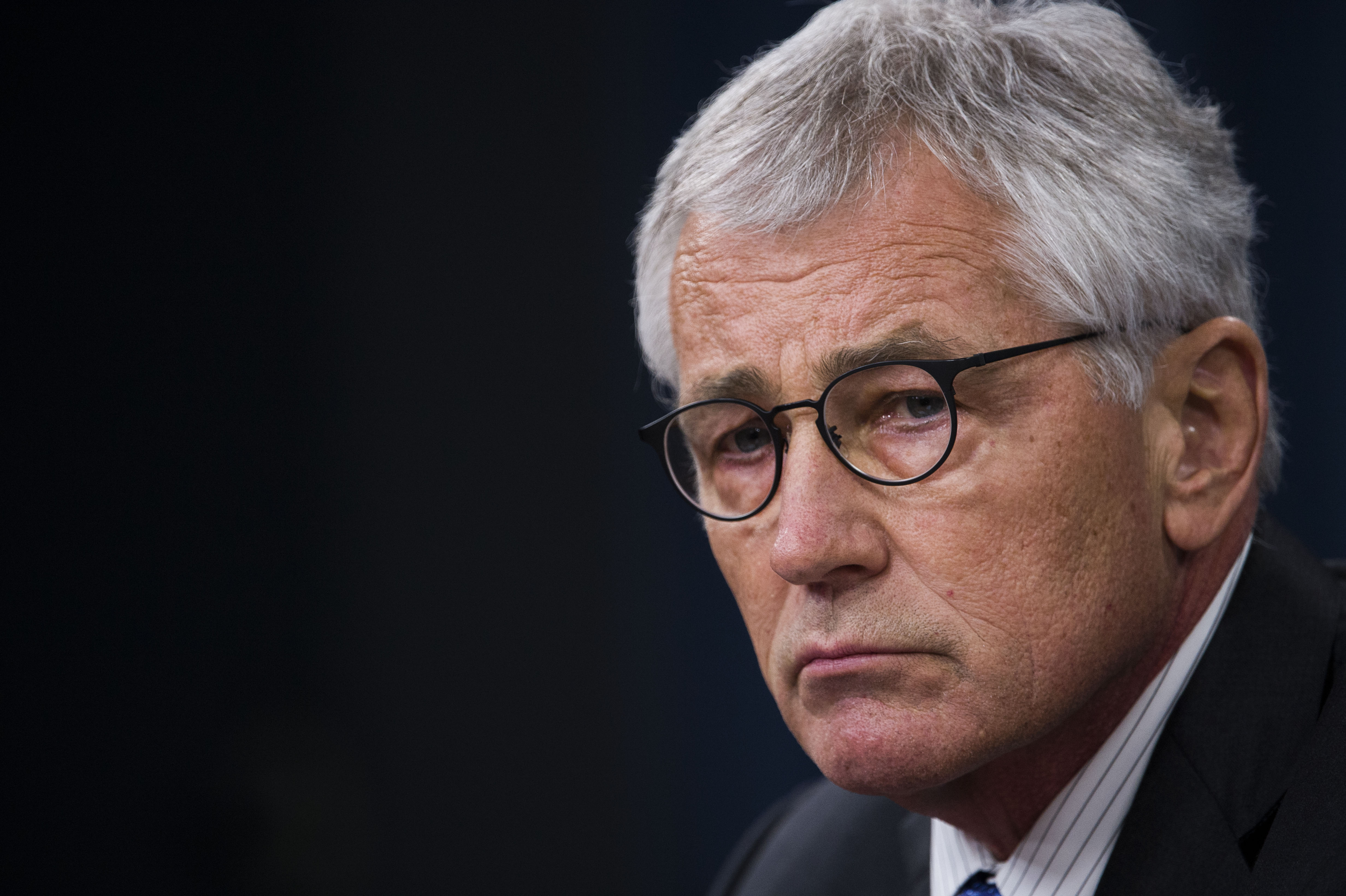 WASHINGTON (Oct. 30, 2014) -- Secretary of Defense Chuck Hagel holds a press briefing with Chairman of the Joint Chiefs of Staff General Martin Dempsey at the Pentagon Oct. 30, 2014. DoD Photo by Petty Officer 2nd Class Sean Hurt/Released.