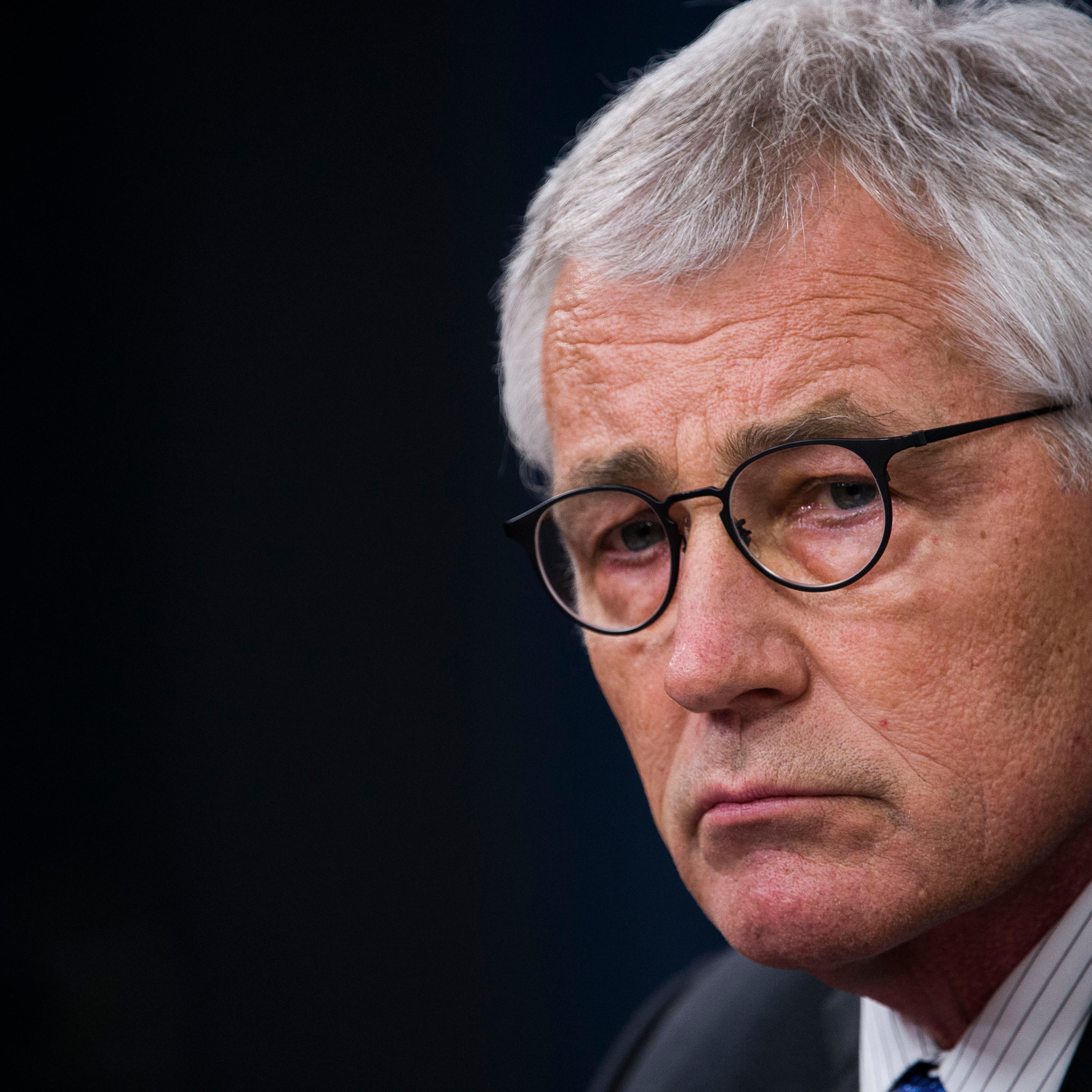 WASHINGTON (Oct. 30, 2014) -- Secretary of Defense Chuck Hagel holds a press briefing with Chairman of the Joint Chiefs of Staff General Martin Dempsey at the Pentagon Oct. 30, 2014. DoD Photo by Petty Officer 2nd Class Sean Hurt/Released.