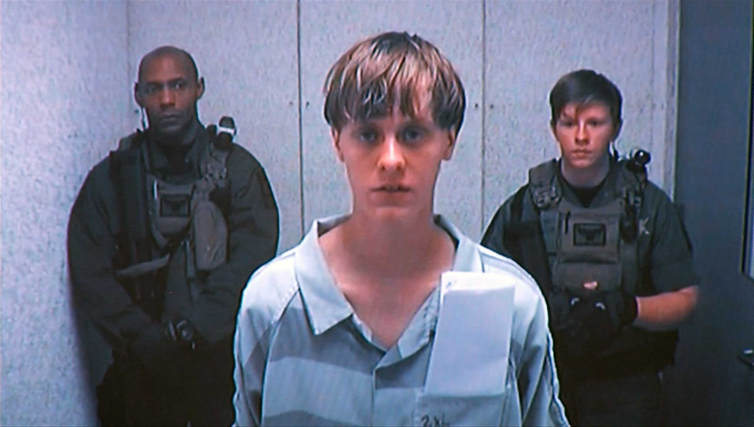 Dylann Storm Roof appears by closed-circuit televison at his bond hearing in Charleston
