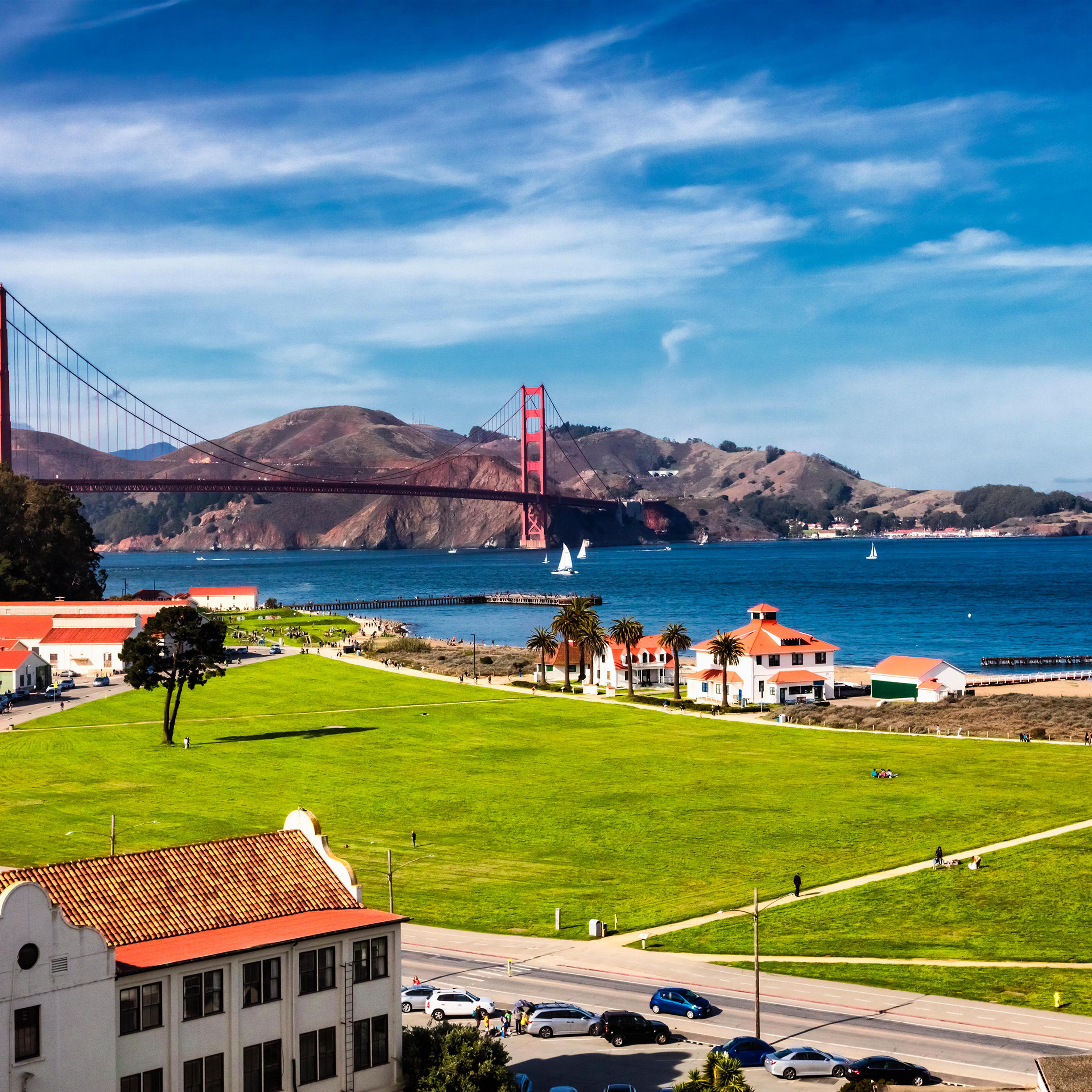 The Golden Gate Bridge in San Francisco bay and Crissy Field