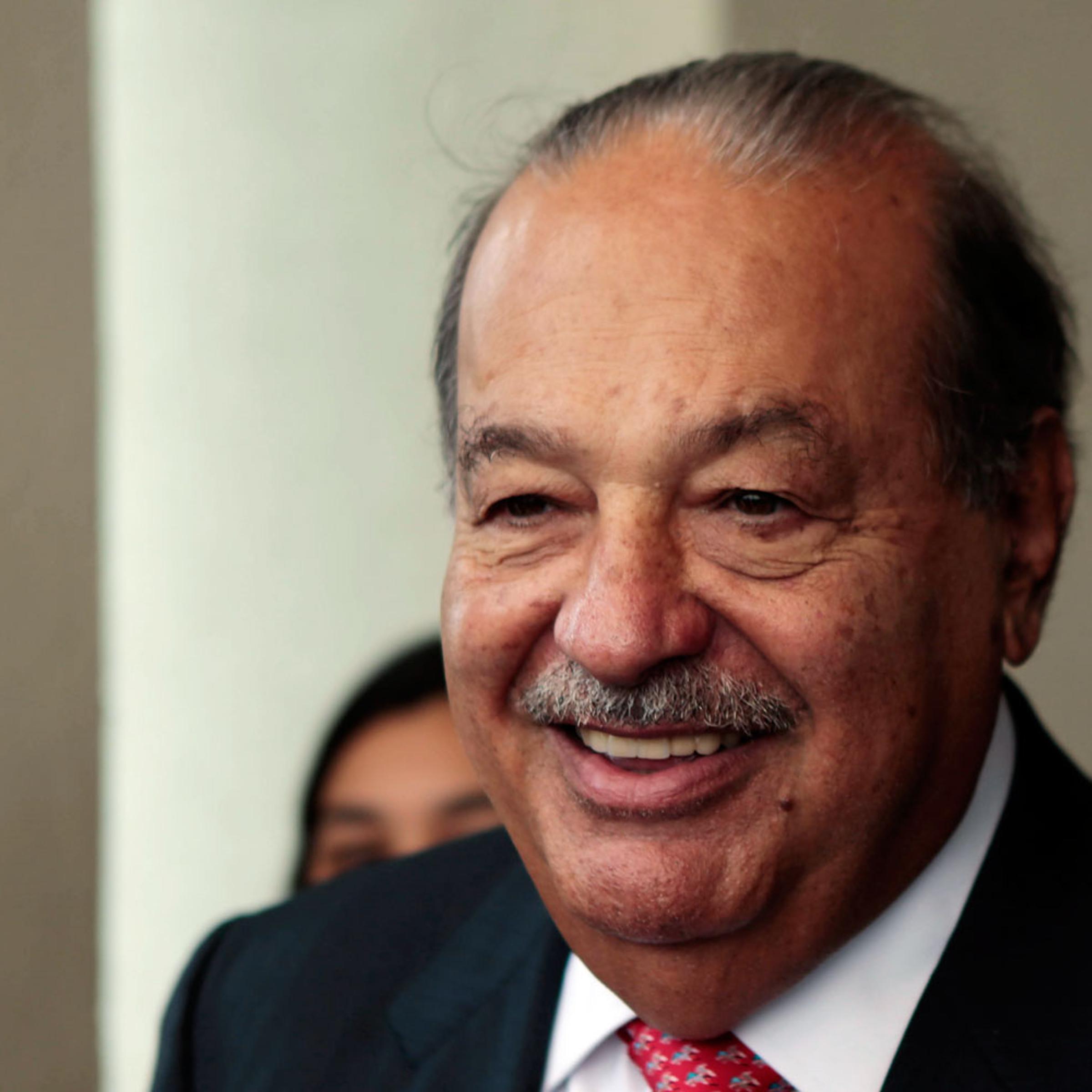 Mexican businessman Slim attends the media after talking in the 20th annual meeting of the Circulo de Montevideo Fundation in Luque