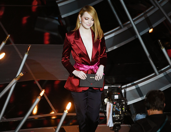 Emma Stone speaks onstage during the 90th Annual Academy Awards
