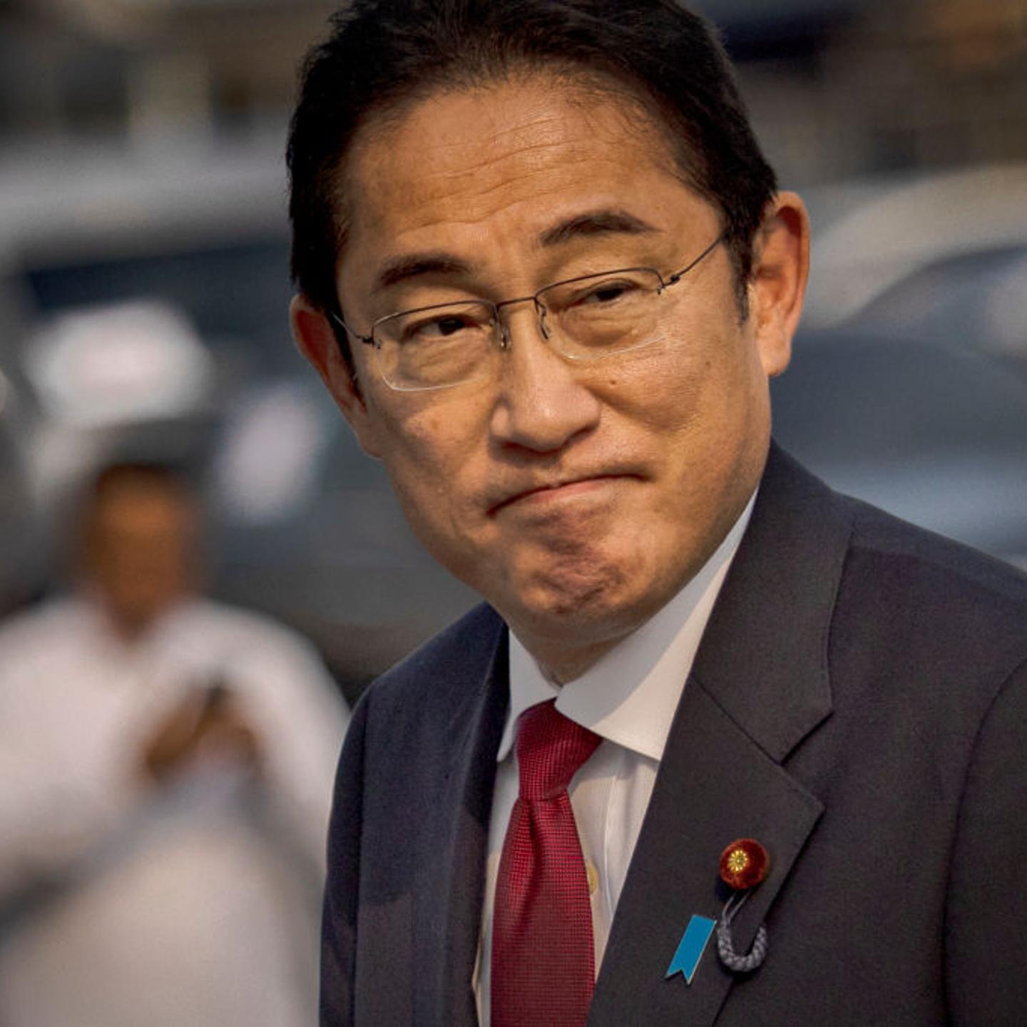 Japan's Prime Minister Fumio Kishida boards the BRP Teresa Magbanua ship at the Philippine Coast Guard headquarters on Nov. 4, 2023 in Manila, Philippines.