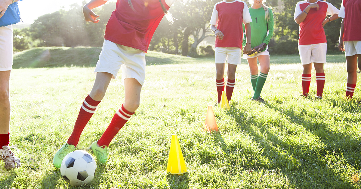 Girls soccer team training