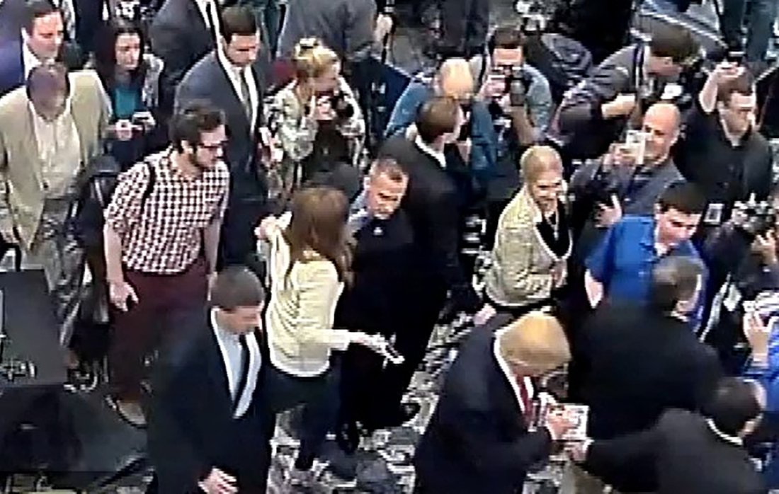 Corey Lewandowski is seen allegedly grabbing the arm of reporter Michelle Fields in this still frame from video