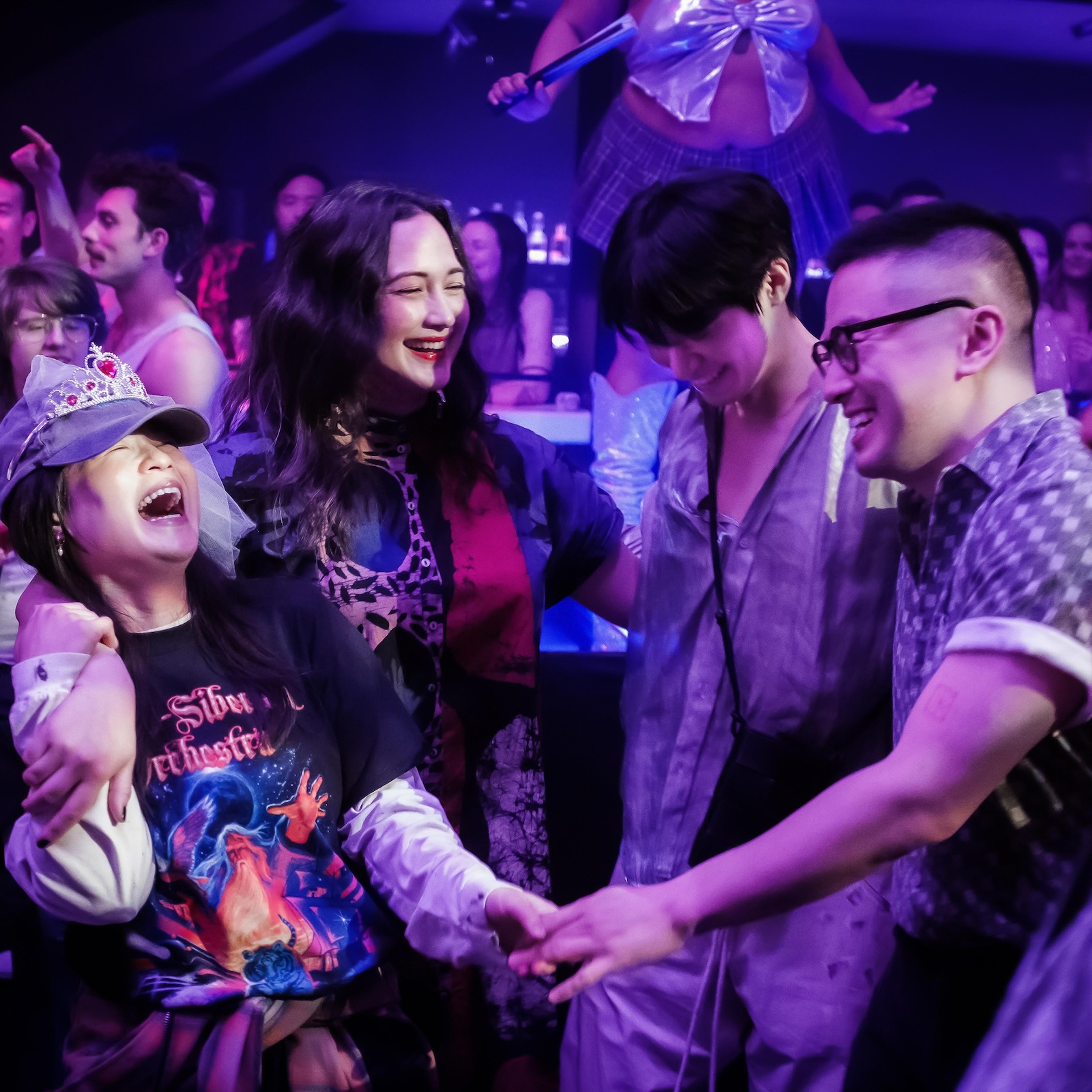 Kelly Marie Tran, Lily Gladstone, Han Gi-Chan and Bowen Yang in The Wedding Banquet.