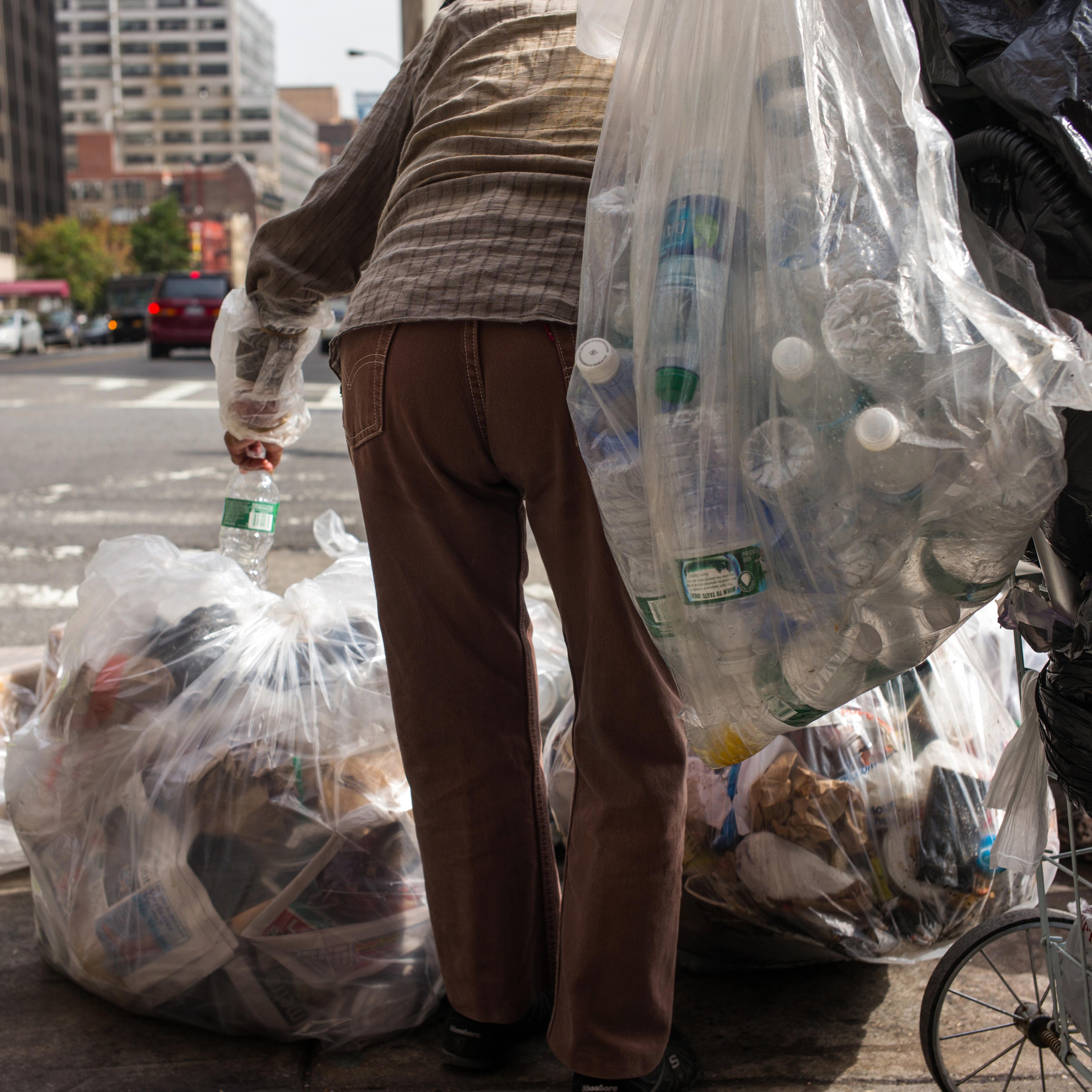 Woman Collects Refundable Bottles In Brooklyn