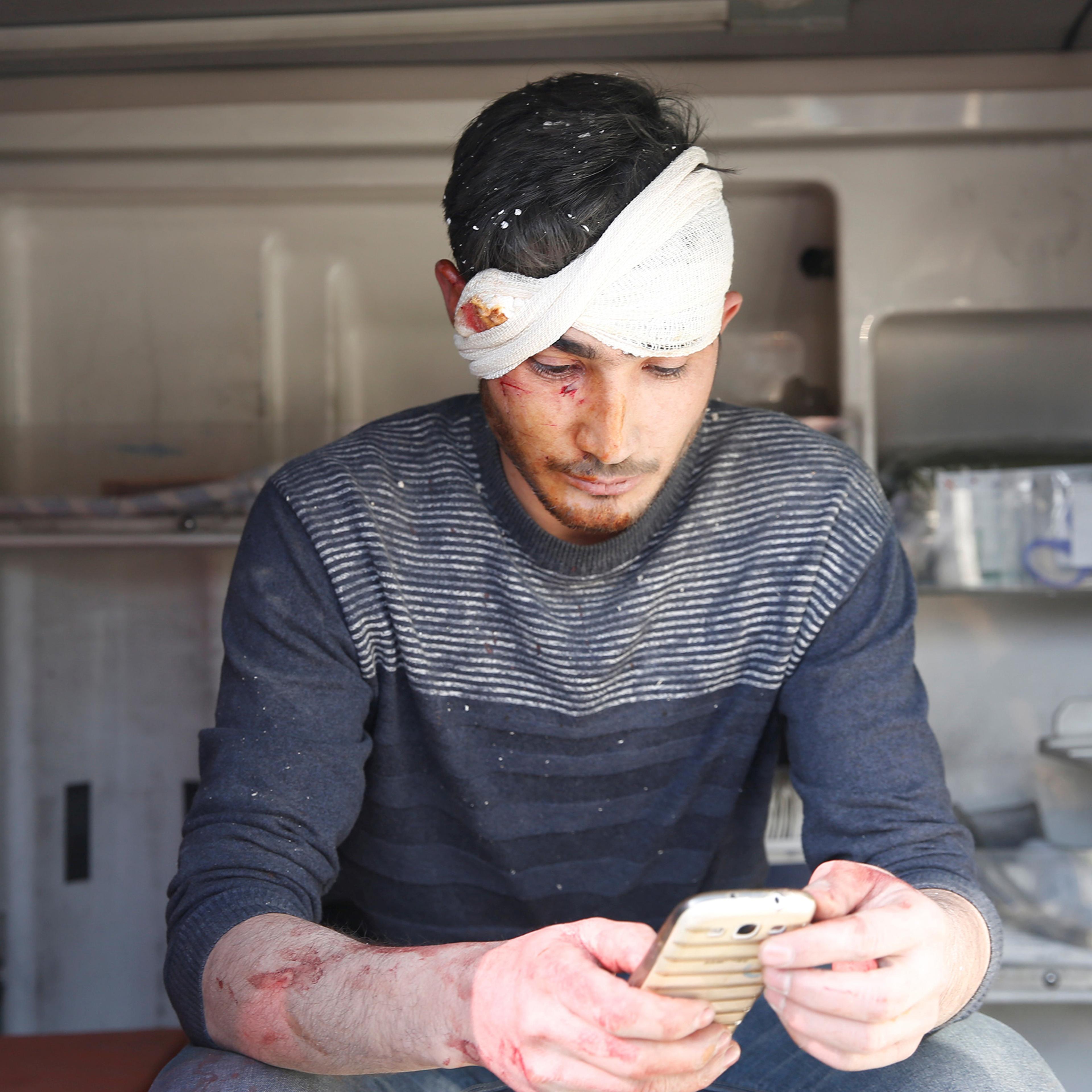 A man in an ambulance after a blast in Kabul on Jan 27.