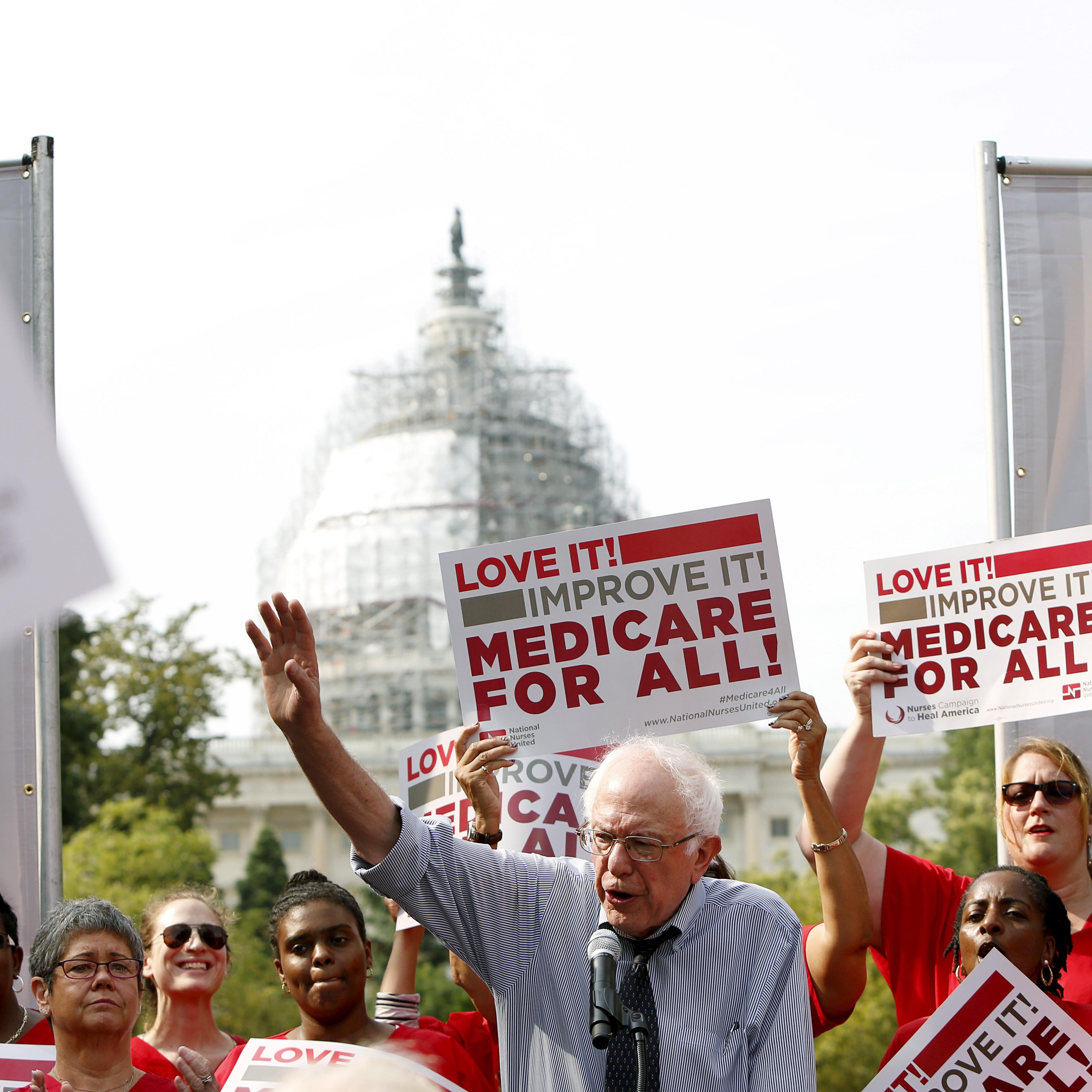 Democratic presidential candidate Bernie Sanders delivers remarks at a National Nurses United event to honor Medicare and Medicaid's 50th anniversary on Capitol Hill in Washington on July 30, 2015.