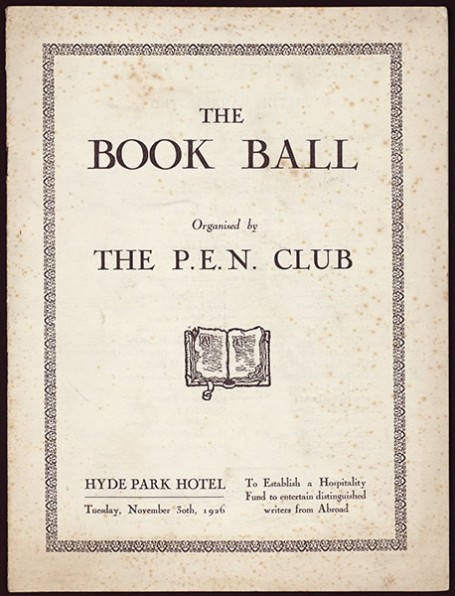 Program for the P.E.N. Club Book Ball held at the Hyde Park Hotel in London on Nov. 30, 1926