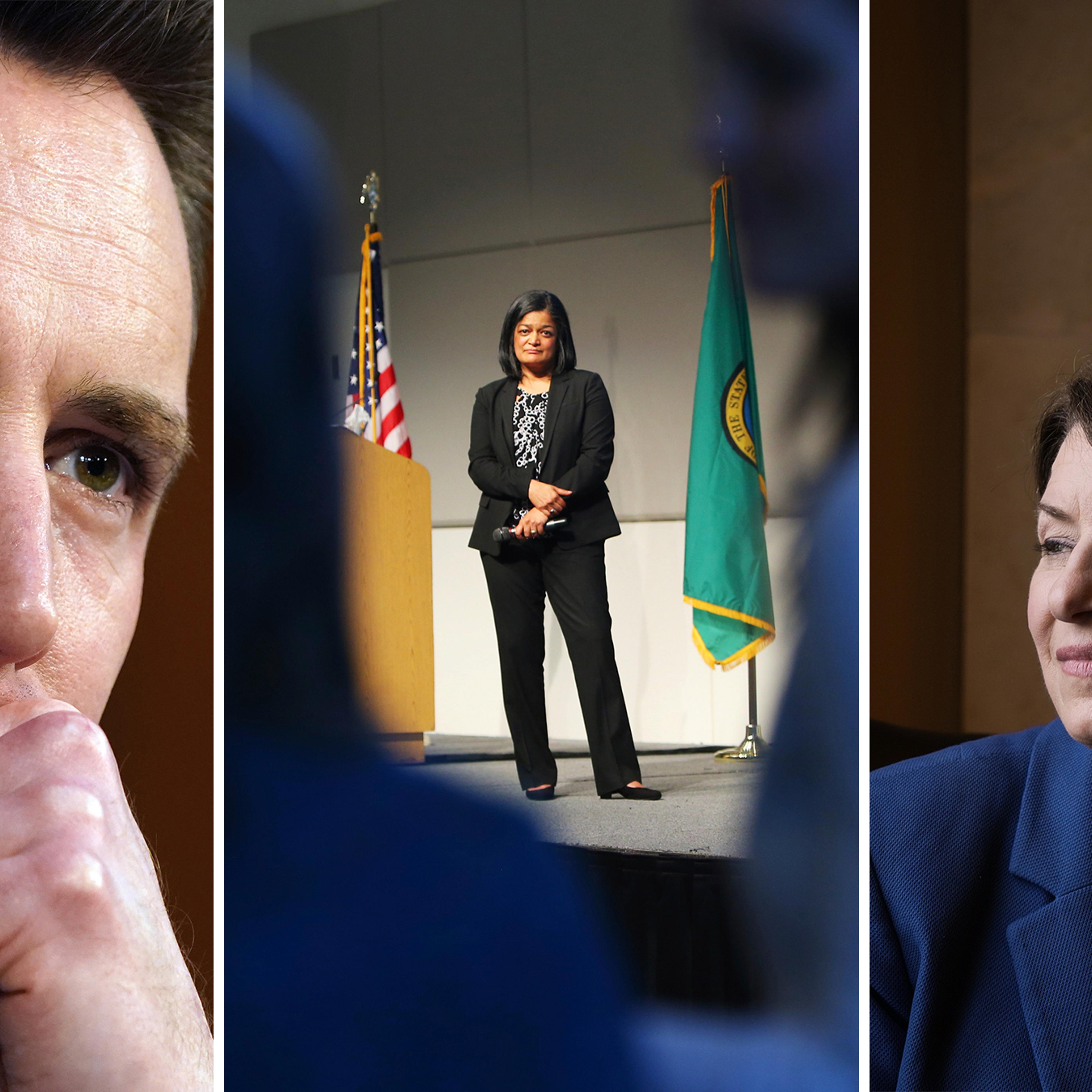 From left: Senator Josh Hawley of Missouri; Representative Pramila Jayapal of Washington; Senator Amy Klobuchar of Minnesota.