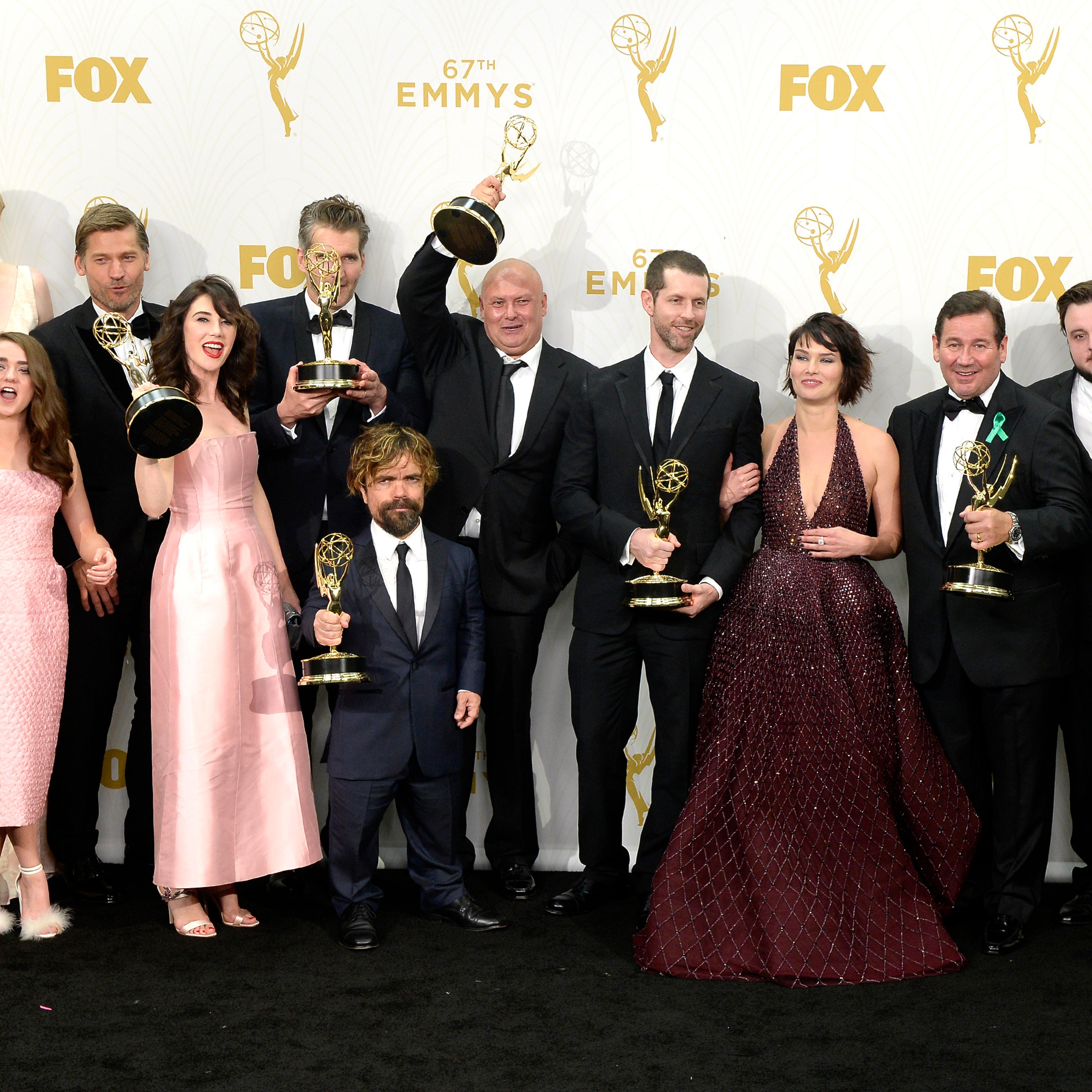Actors Sophie Turner, Gwendoline Christie, Maisie Williams, Nikolaj Coster-Waldau, Carice van Houten, writer David Benioff, actor Peter Dinklage, Conleth Hill, writer D. B. Weiss, Lena Headey, director David Nutter and actors John Bradley-West and Alfie