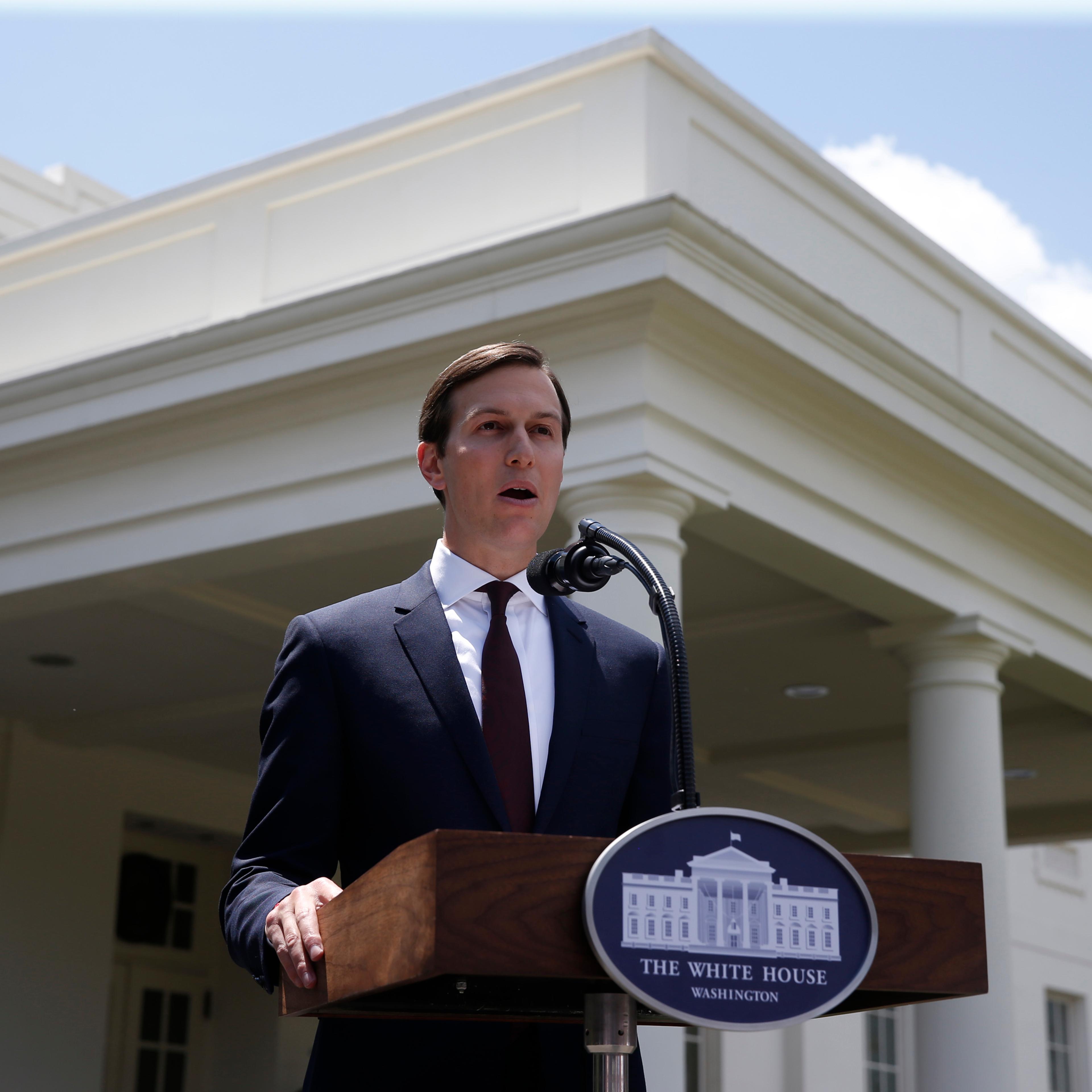 White House Senior Adviser Kushner speaks to members of White House press in Washington