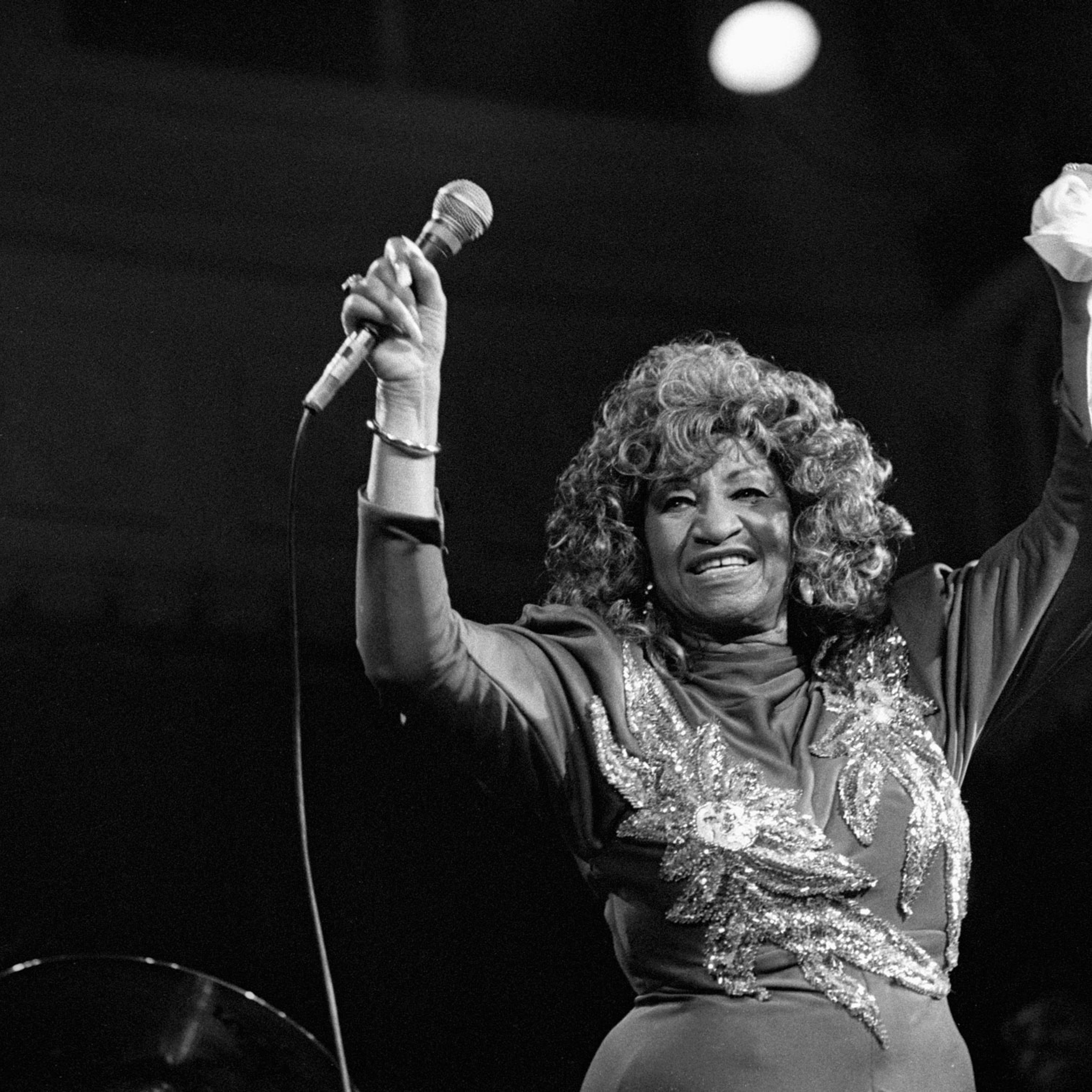 Cuban-American singer Celia Cruz performs live on stage