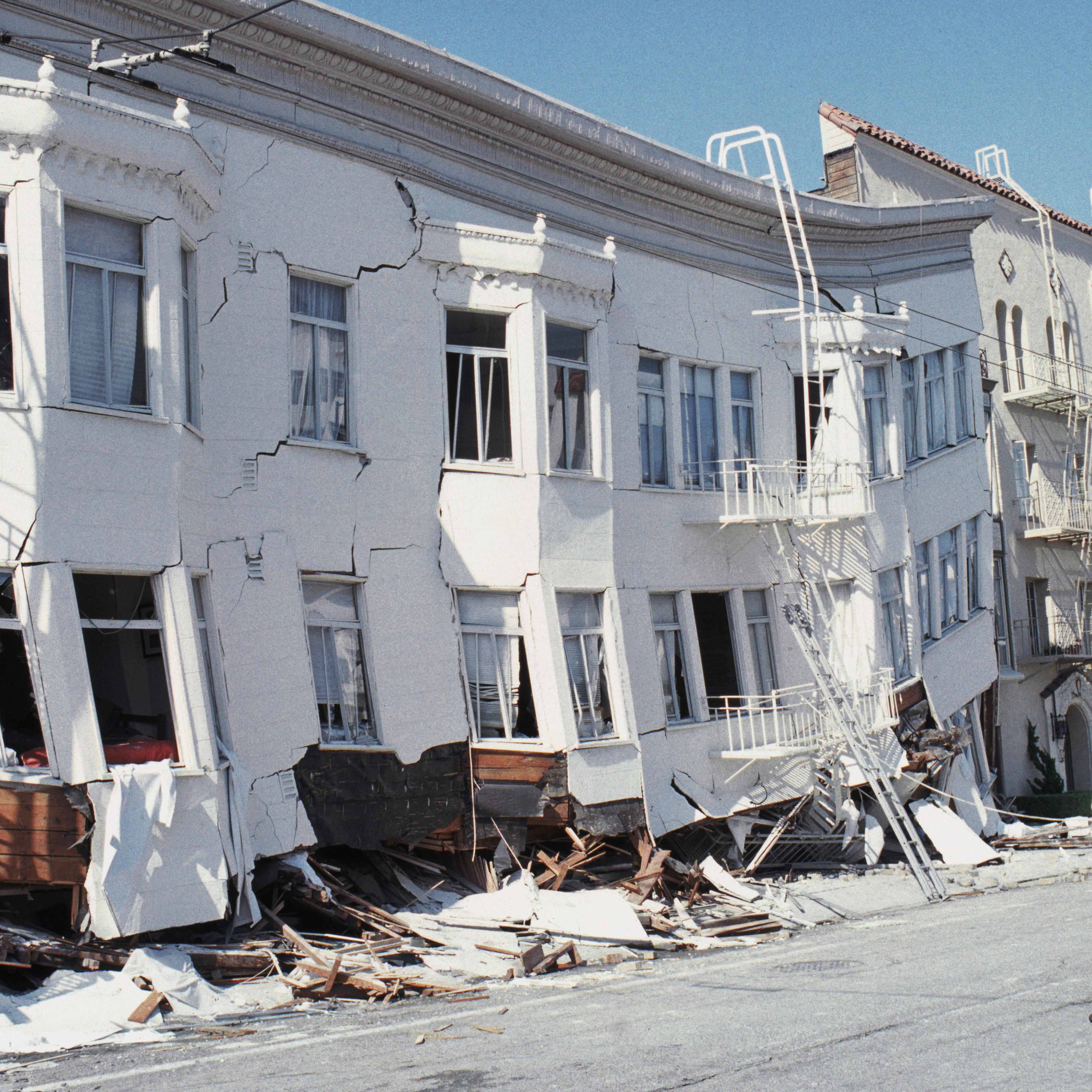 The Marina district disaster zone after an earthquake, measuring 7.1 on the richter scale on Oct. 17, 1989 in San Francisco.