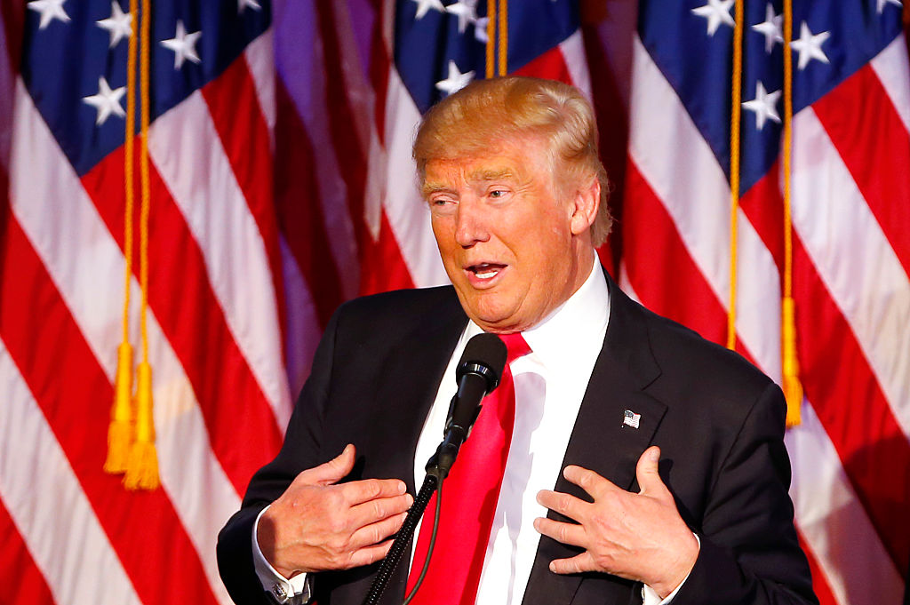 New York, NY -- 11/9/2016 - Donald Trump speaks to supporters at Donald Trump's Election Night event at the New York Hilton Midtown. (Jessica Rinaldi/Globe Staff)Topic: 09trumphqReporter: