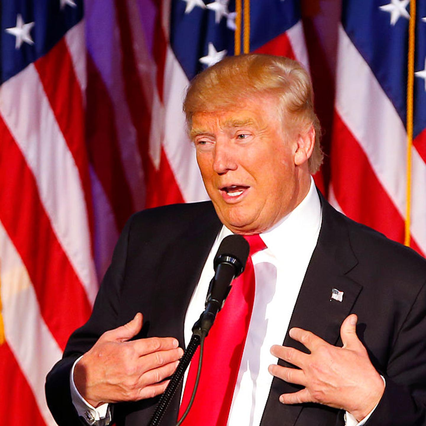 New York, NY -- 11/9/2016 - Donald Trump speaks to supporters at Donald Trump's Election Night event at the New York Hilton Midtown. (Jessica Rinaldi/Globe Staff)Topic: 09trumphqReporter: