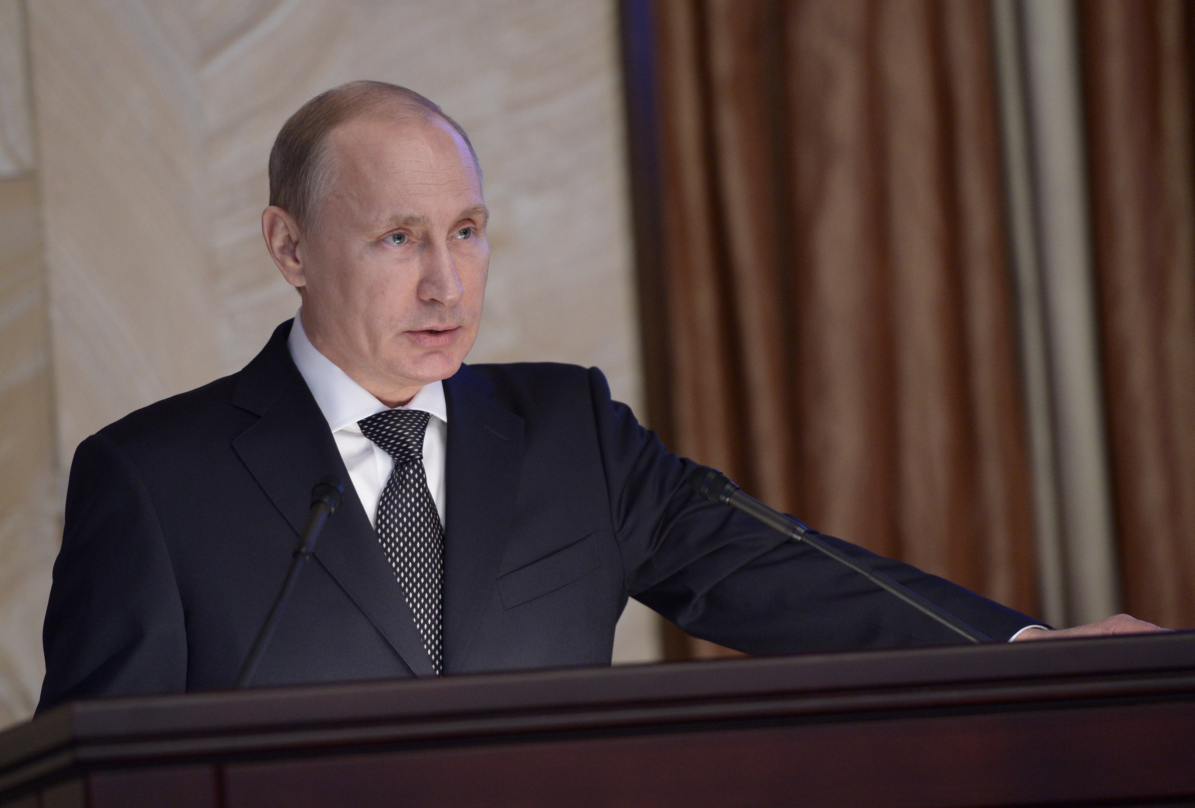 Russia's president Vladimir Putin addresses a meeting of the Russian Federal Security Service (FSB) Collegium in Moscow, on Mar. 26, 2015.