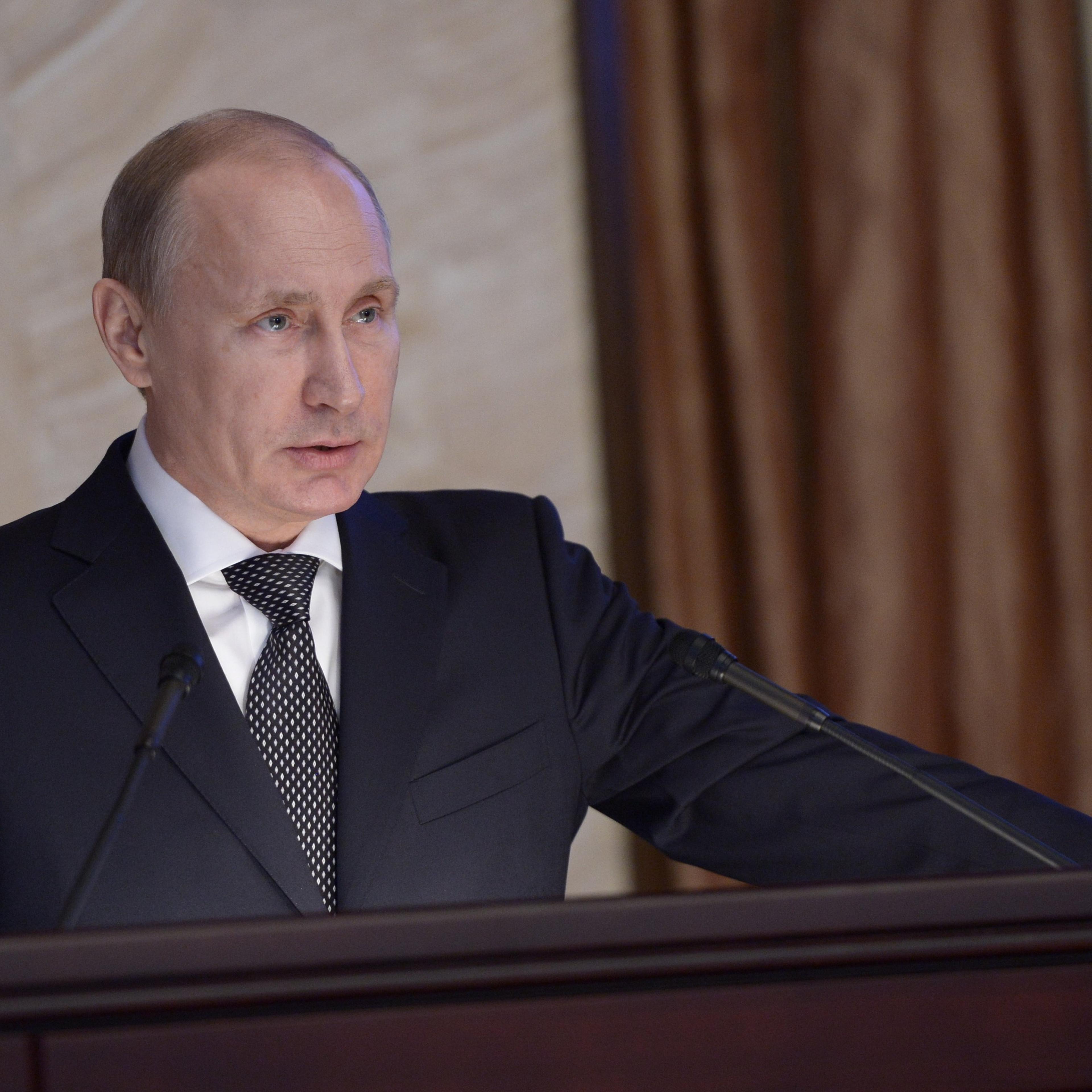 Russia's president Vladimir Putin addresses a meeting of the Russian Federal Security Service (FSB) Collegium in Moscow, on Mar. 26, 2015.