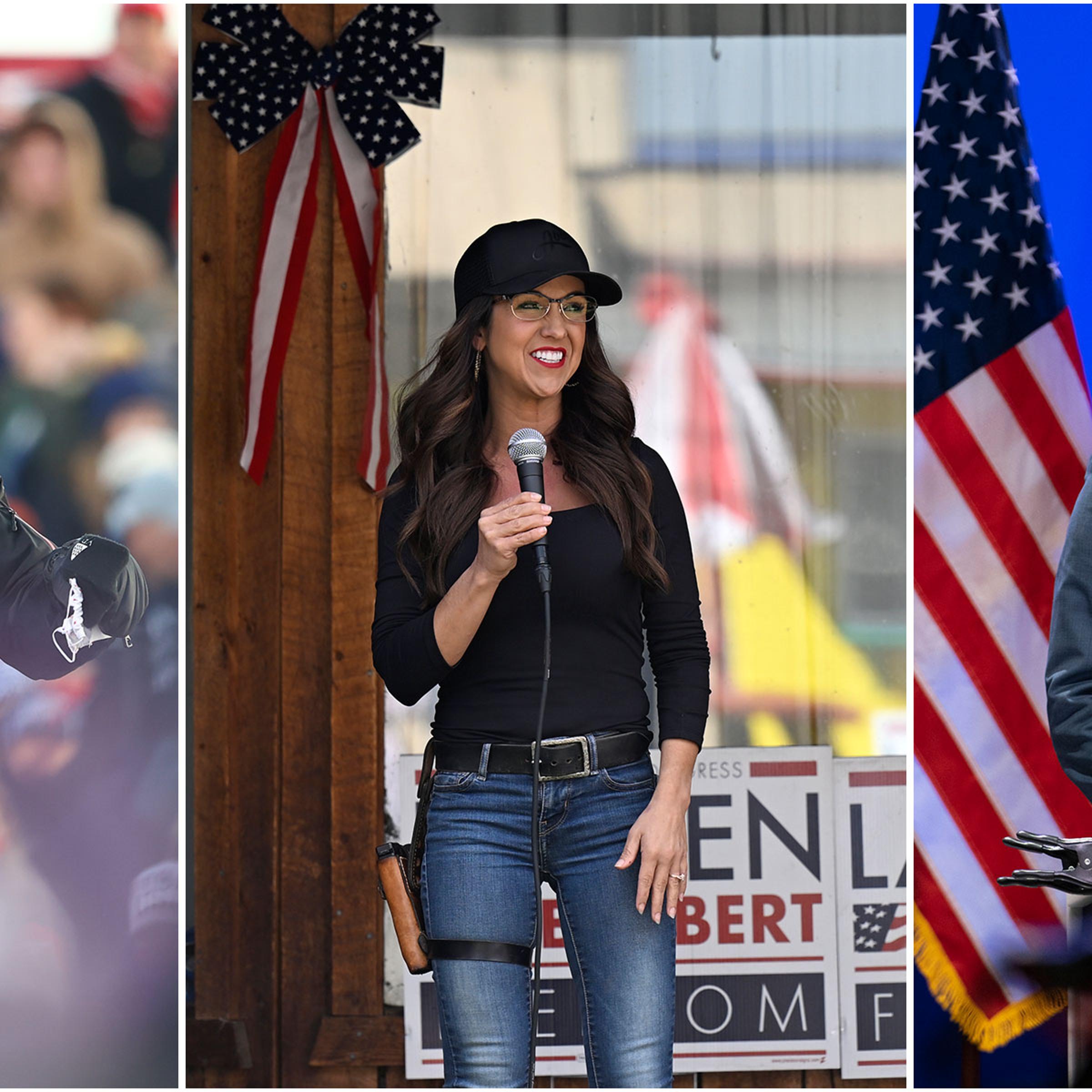 triptych of candidates John James, Lauren Boebert, and Sean Patrick Maloney