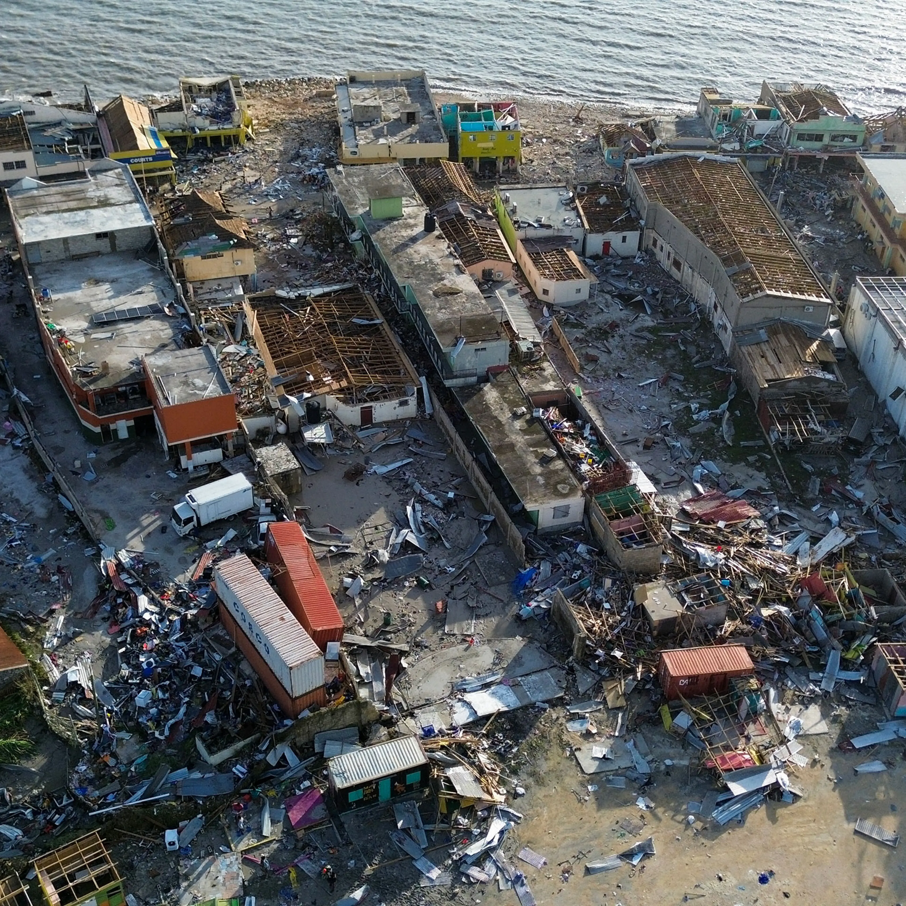 Destroyed buildings following the passage of Hurricane Melissa, in Black River, St. Elizabeth, Jamaica on Oct. 29.