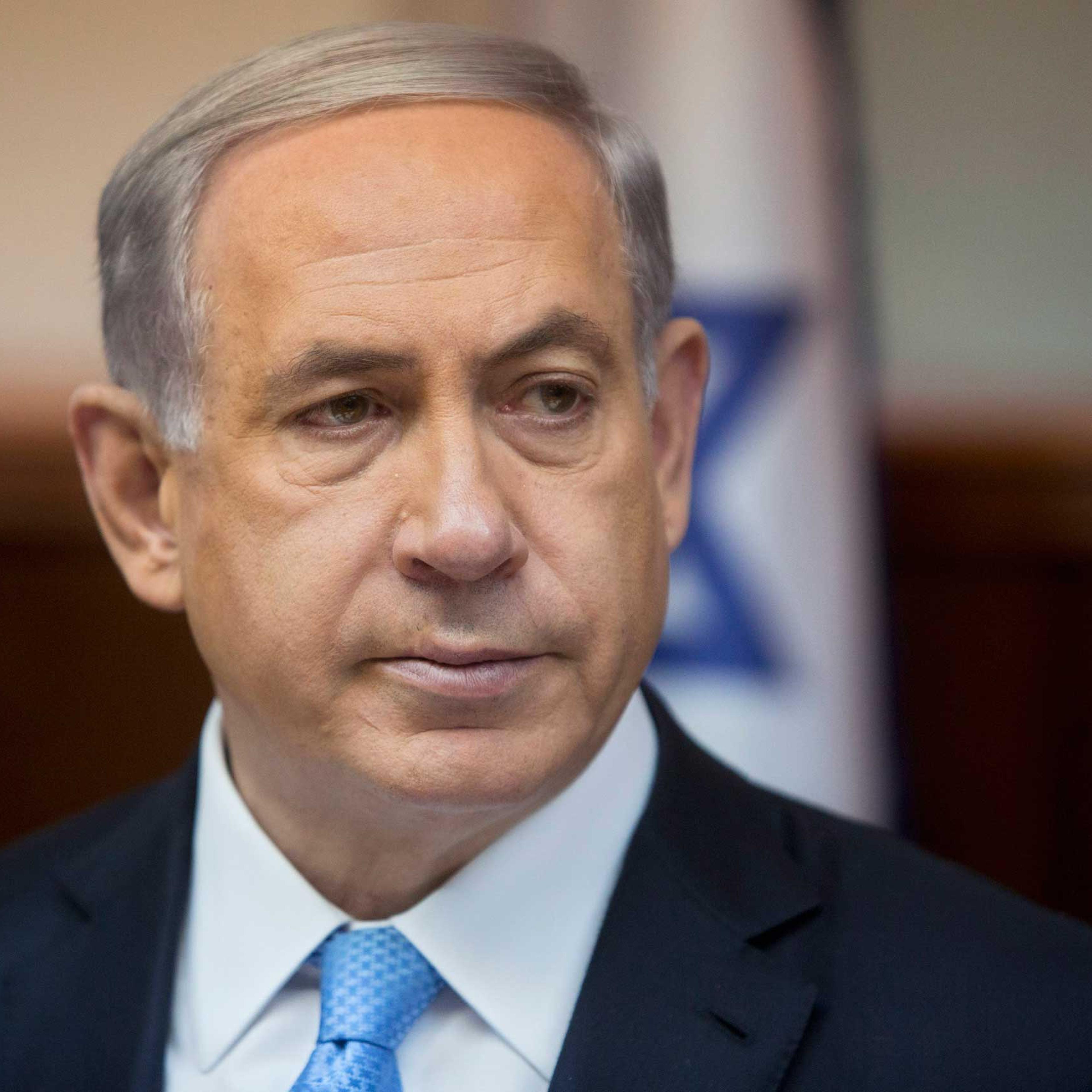 Israeli Prime Minister Benjamin Netanyahu attends the weekly cabinet meeting in his Jerusalem office on Feb. 8, 2015.