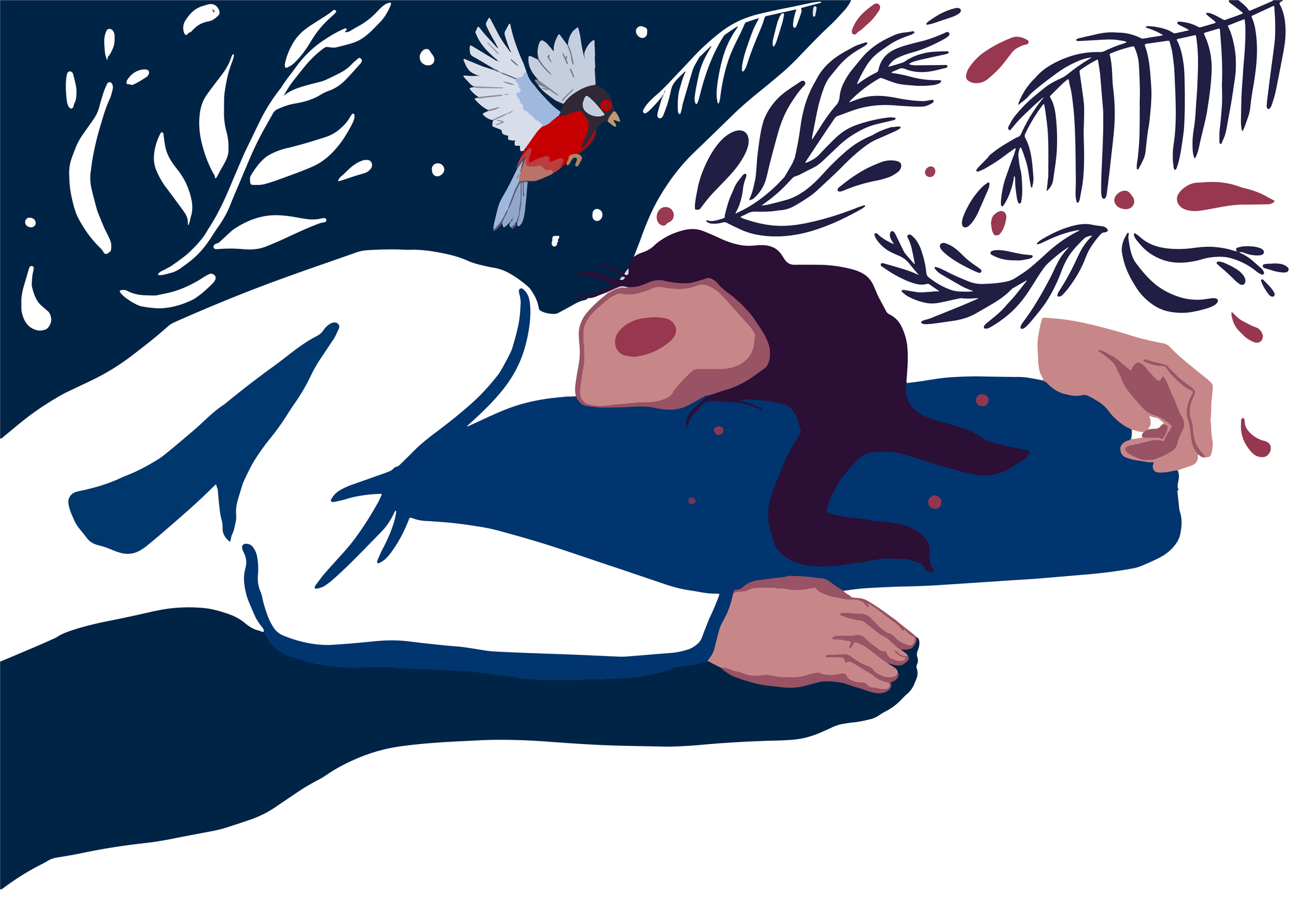 Romantic illustration of a sleeping young woman with rosy cheeks.