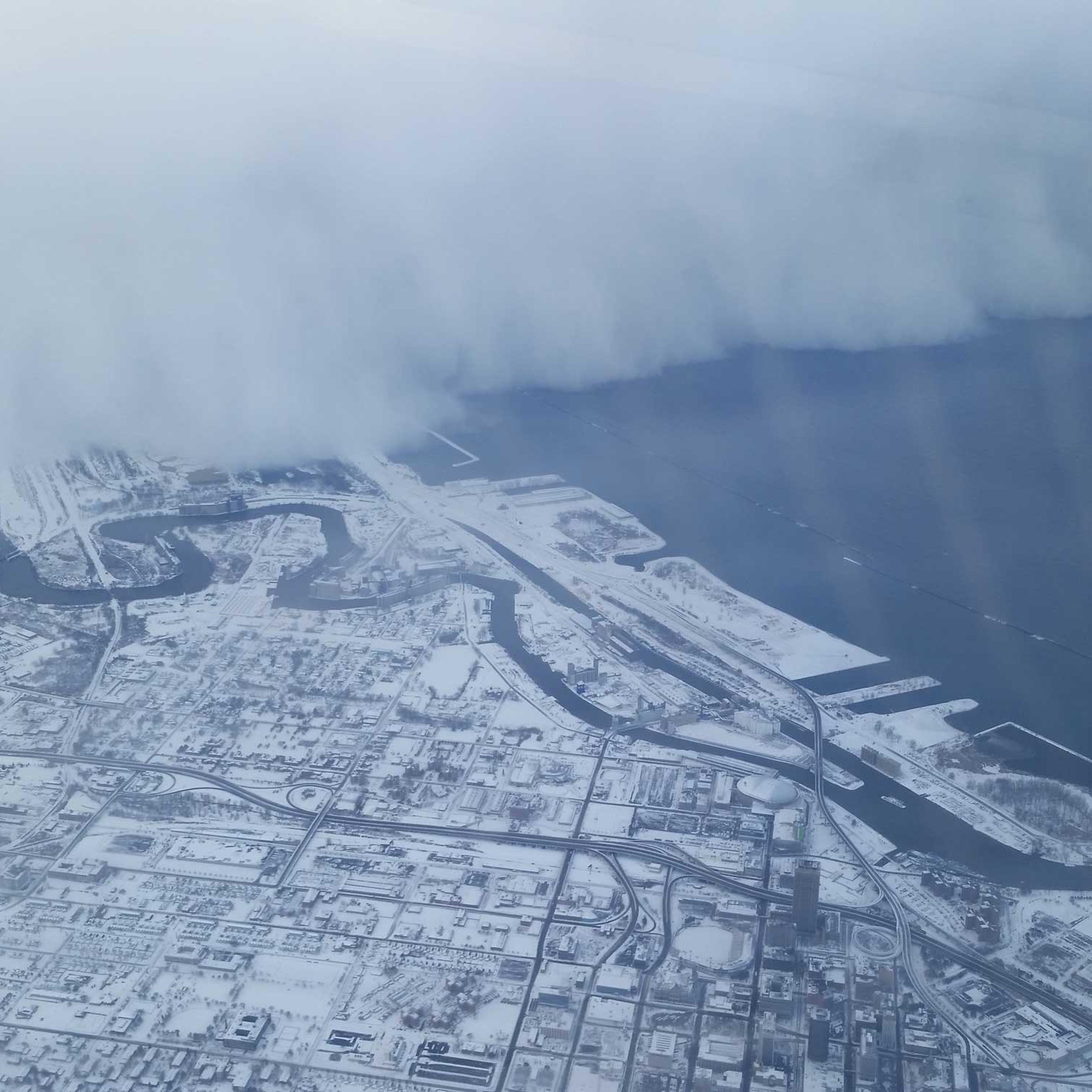 Nov. 18, 2014. This picture was taken by Jeffrey Suhr on his way from Buffalo, N.Y. to Minneapolis and was posted on his Twitter.
"I live 3 miles from the airport, and I was surprised how much snow was at my house and how little was at the airport. So when I saw the well-defined snow band after take off, I thought I would take a photo," Suhr tells TIME.