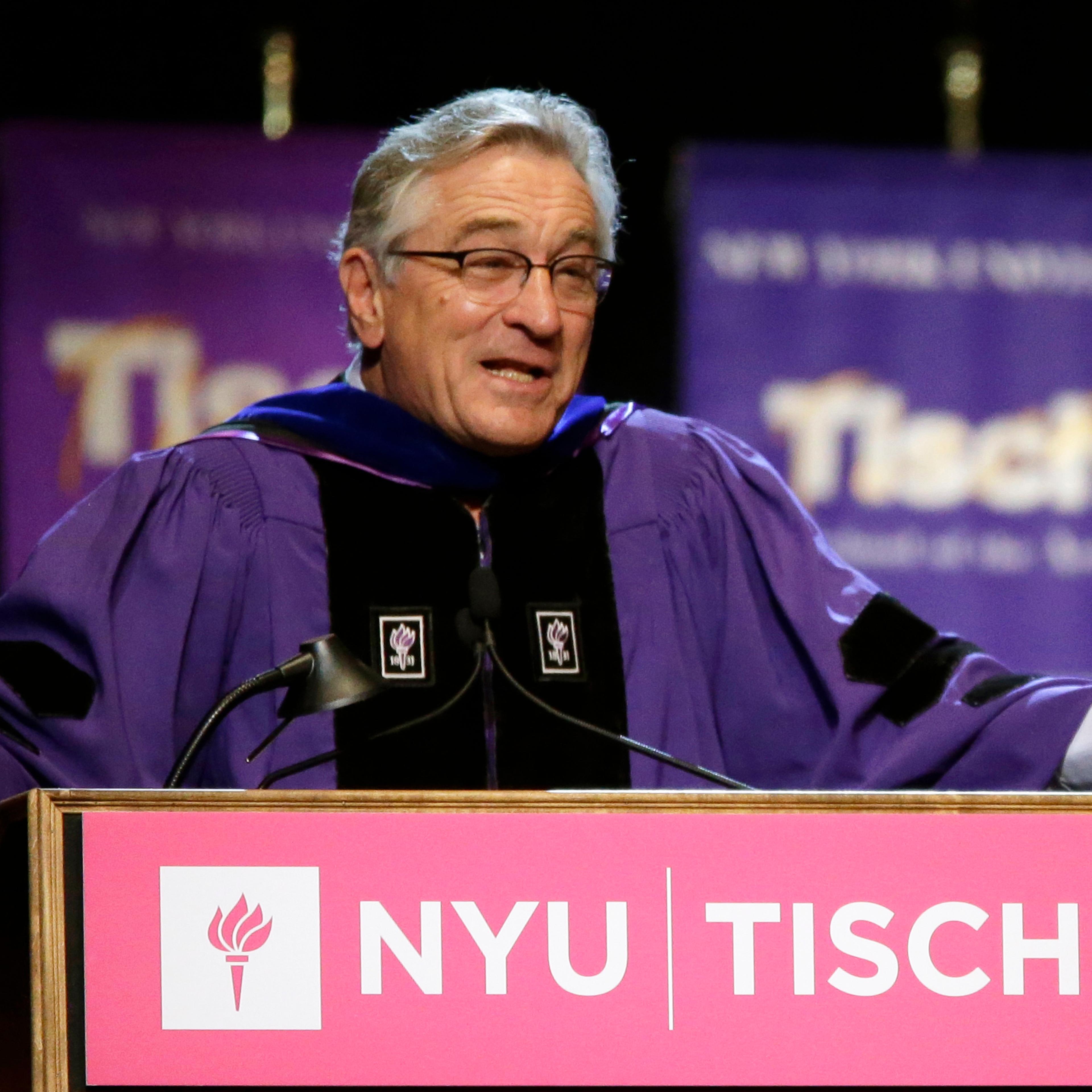 Actor Robert De Niro addresses the class of 2015, faculty, and guests during New York University's Tisch School of the Arts commencement ceremony