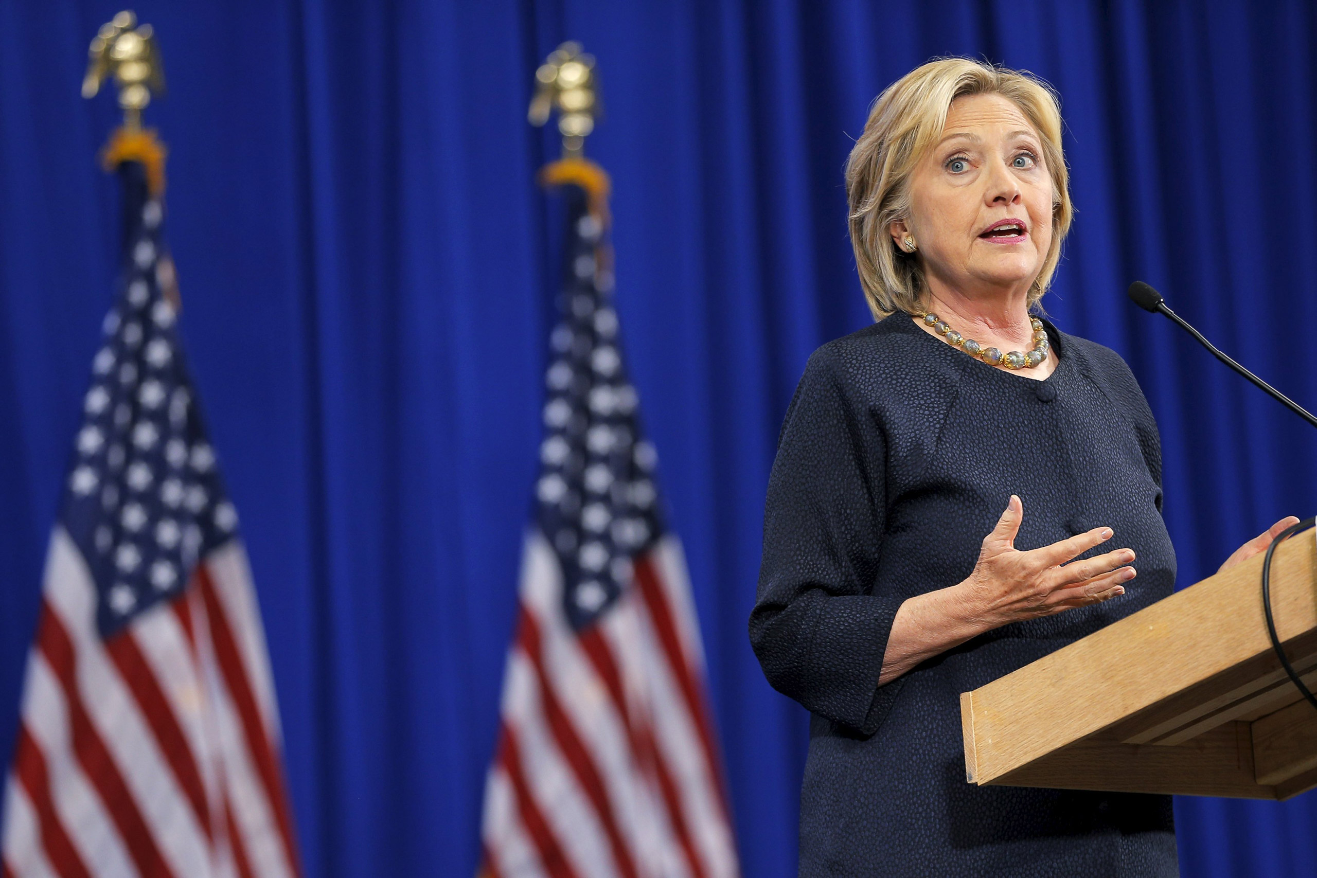 U.S. Democratic presidential candidate Hillary Clinton speaks at the New Hampshire Democratic Party State Convention in Manchester