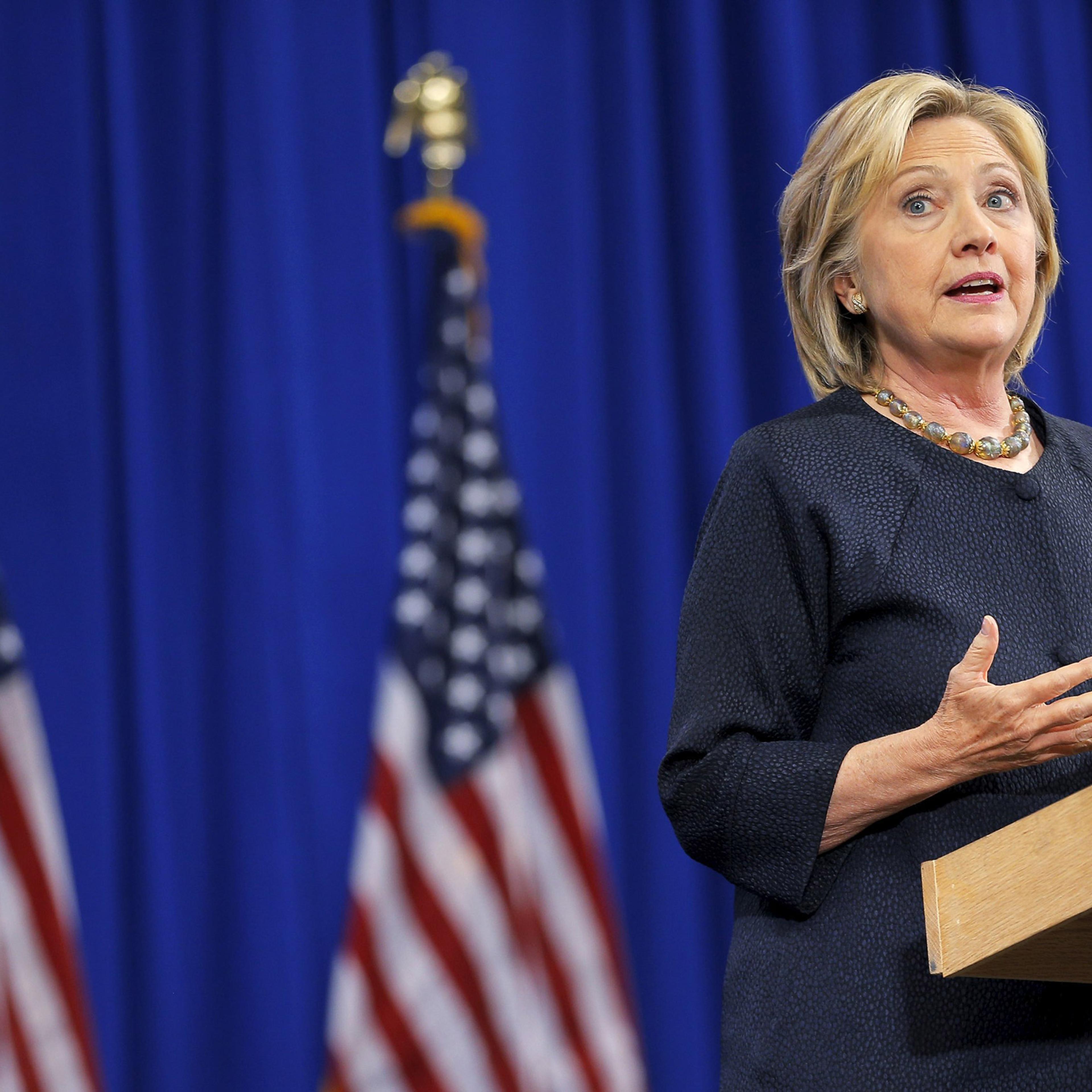U.S. Democratic presidential candidate Hillary Clinton speaks at the New Hampshire Democratic Party State Convention in Manchester