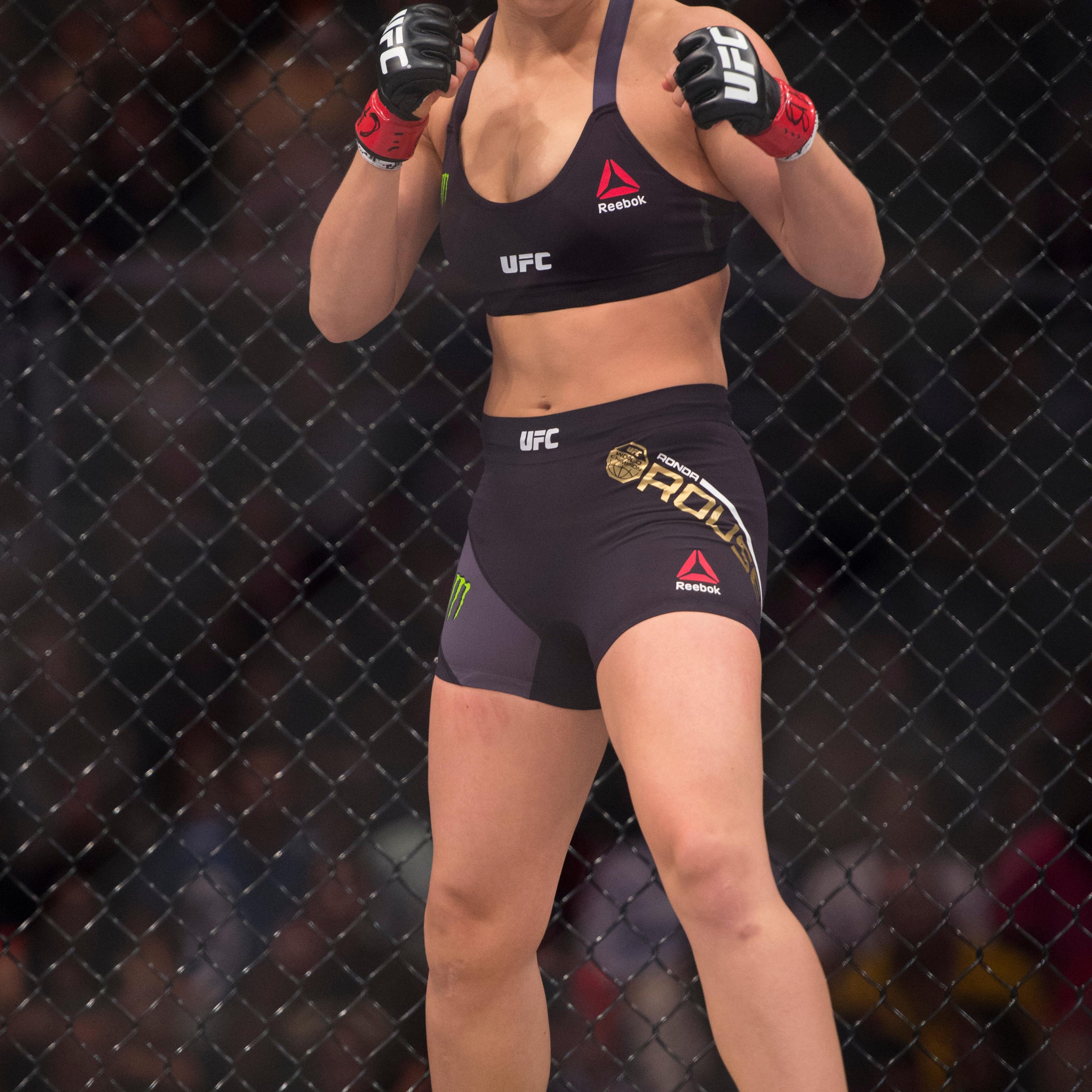 Ronda Rousey stands in her corner before facing Bethe Correia during the UFC 190 event on August 1, 2015 in Rio de Janeiro, Brazil.