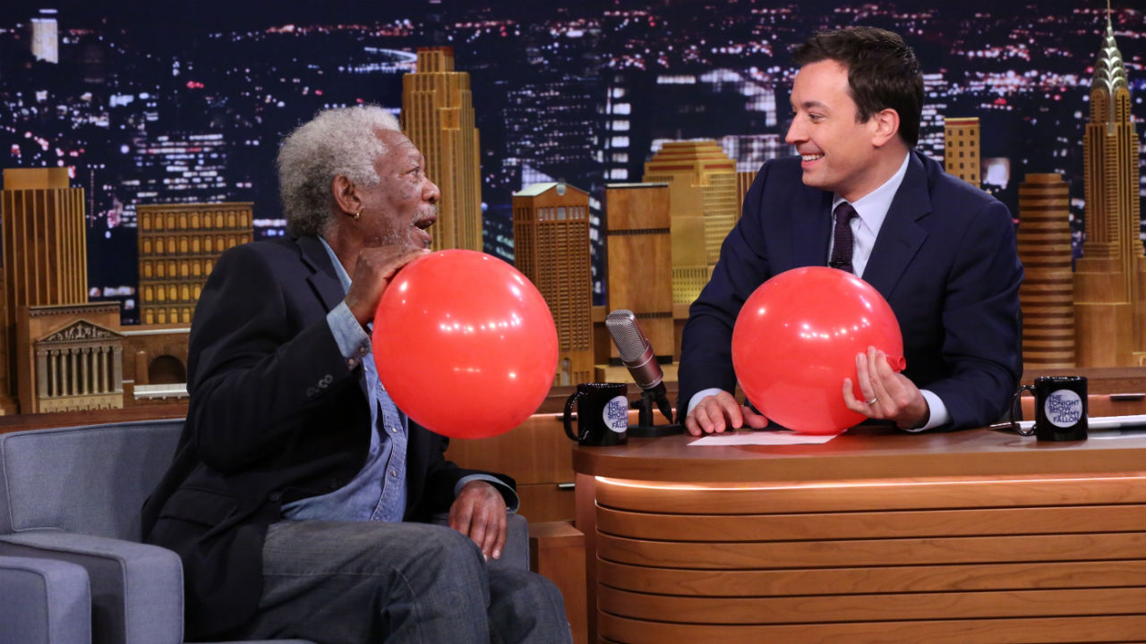 Actor Morgan Freeman during an interview with host Jimmy Fallon on July 24, 2014