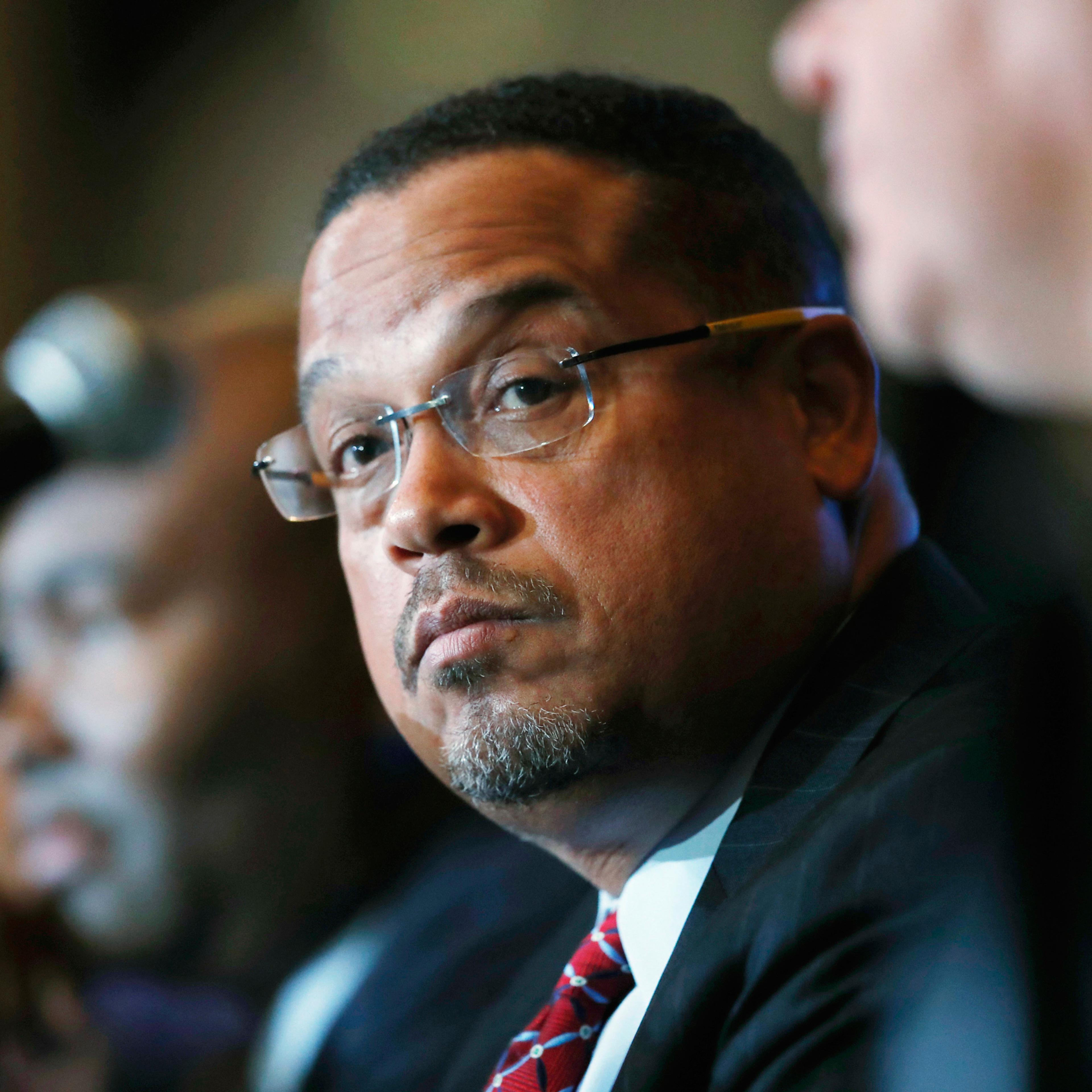 FILE - In this Dec. 2, 2016 file photo, U.S. Rep. Keith Ellison, D-Minn., listens during a forum on the future of the Democratic Party, in Denver. Ellison, who is currently running to be the next chair of the Democratic National Committee, announced Mond
